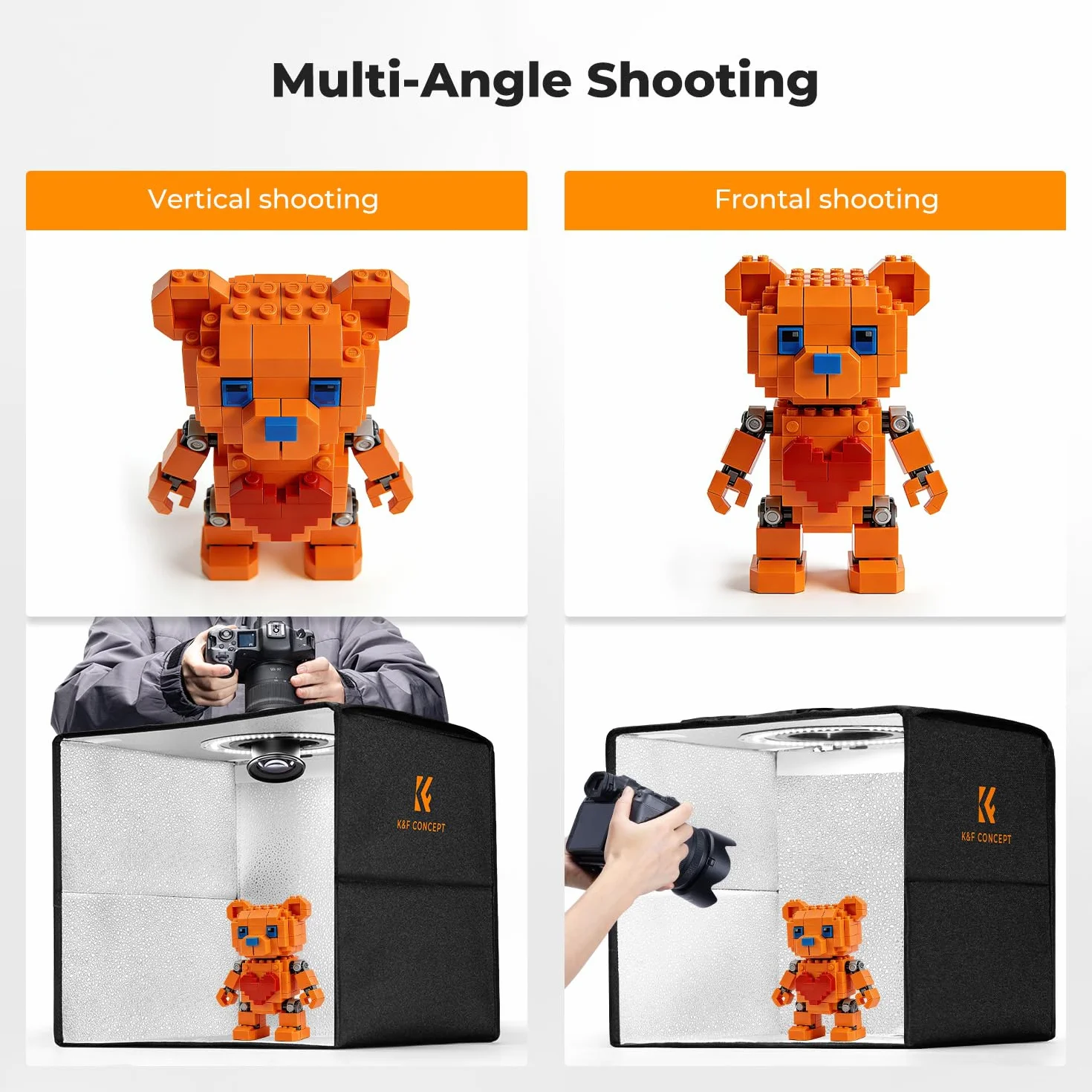 K&F CONCEPT Set Studio Fotografico Pieghevole 40x40 cm, Mini Light Box Dimmerabile 5500K con Illuminazione e 6 Sfondi PVC per Gioielli, Alimentazione USB 5V/2A