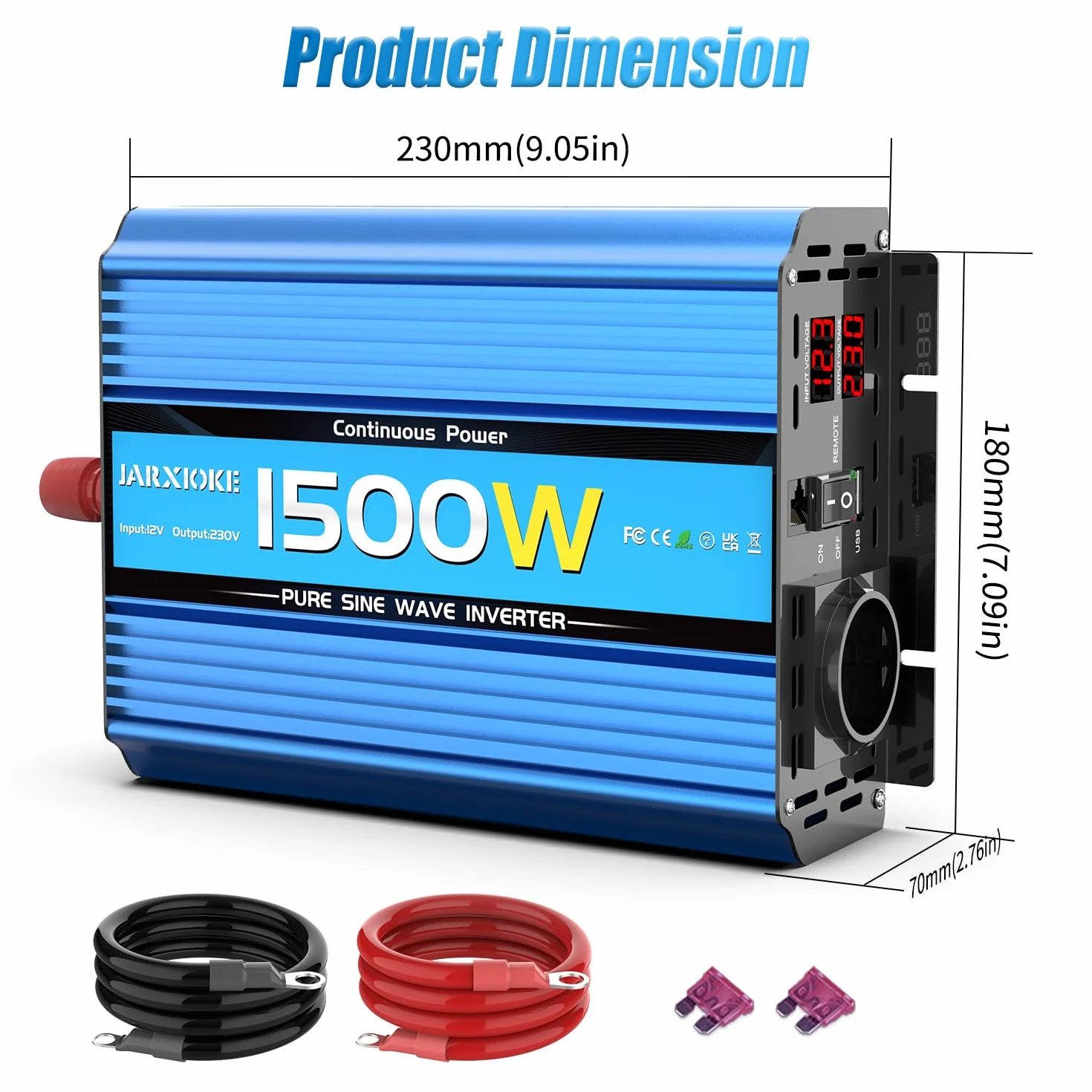 1500W/3000W Inverter 12v 220v Onda Pura Invertitore di Potenza 12v 220V/230V Trasformatore di Potenza Convertitore - Telecomando & USB & EU Presa per Auto Camper Barca