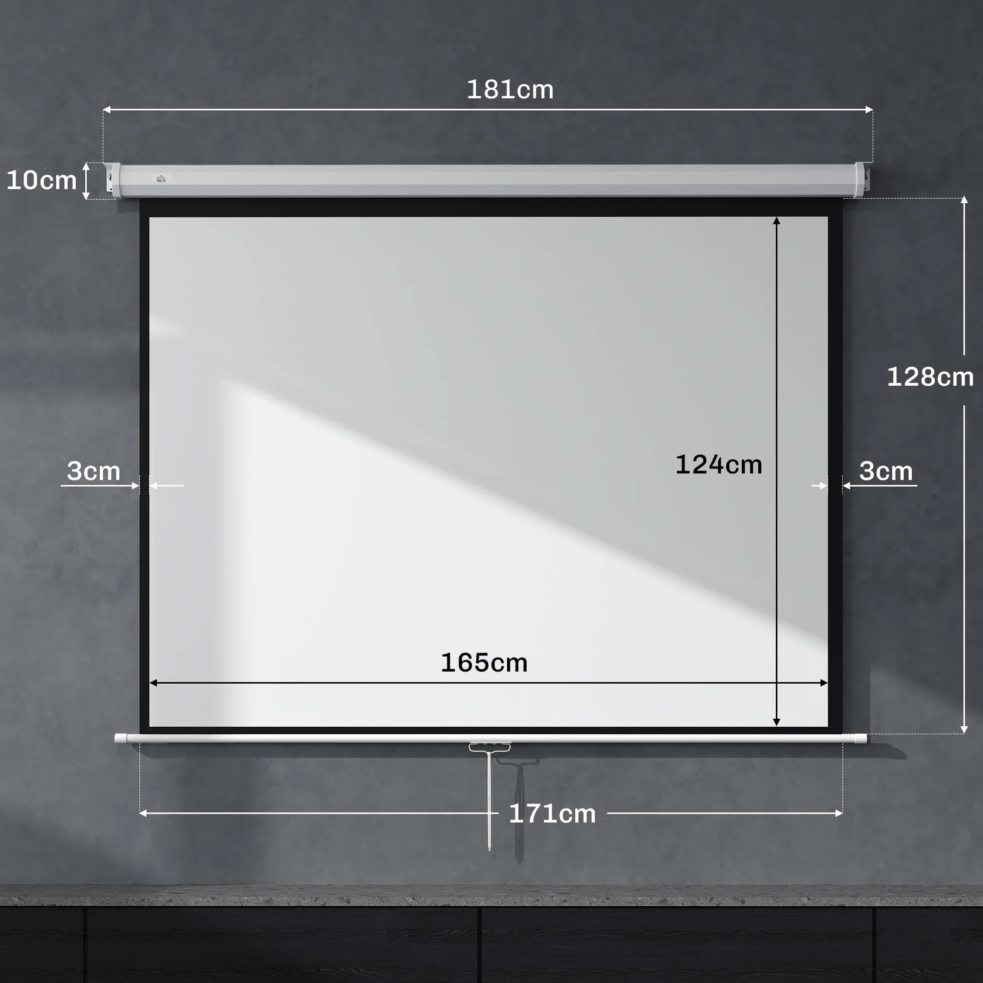 HOMCOM Telo Proiettore da 84 Pollici 4K HD Formato 4:3, Altezza Regolabile Manuale, Schermo Proiettore da Parete Soffitto, Grandangolo 160°, Telo Videoproiettore per Casa Home Cinema Ufficio, Bianco