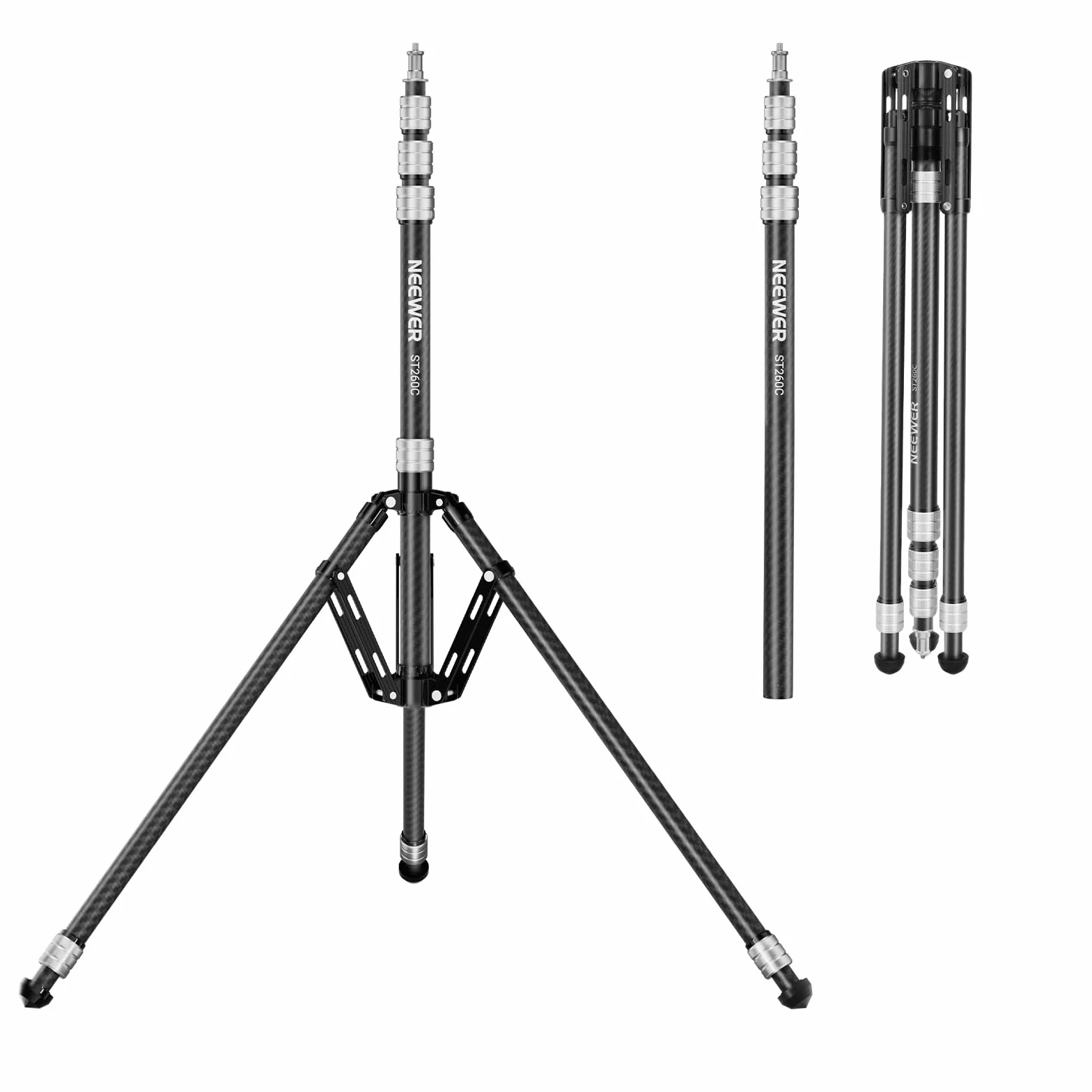 NEEWER Treppiede Luce in Fibra Carbonio con Gambe Reversibili, Stativo Luci Fotografiche Portatile Leggero 89-260cm per Strobo Softbox Ring Light Action Cam DSLR per Streaming Video, Max 3kg, ST260C