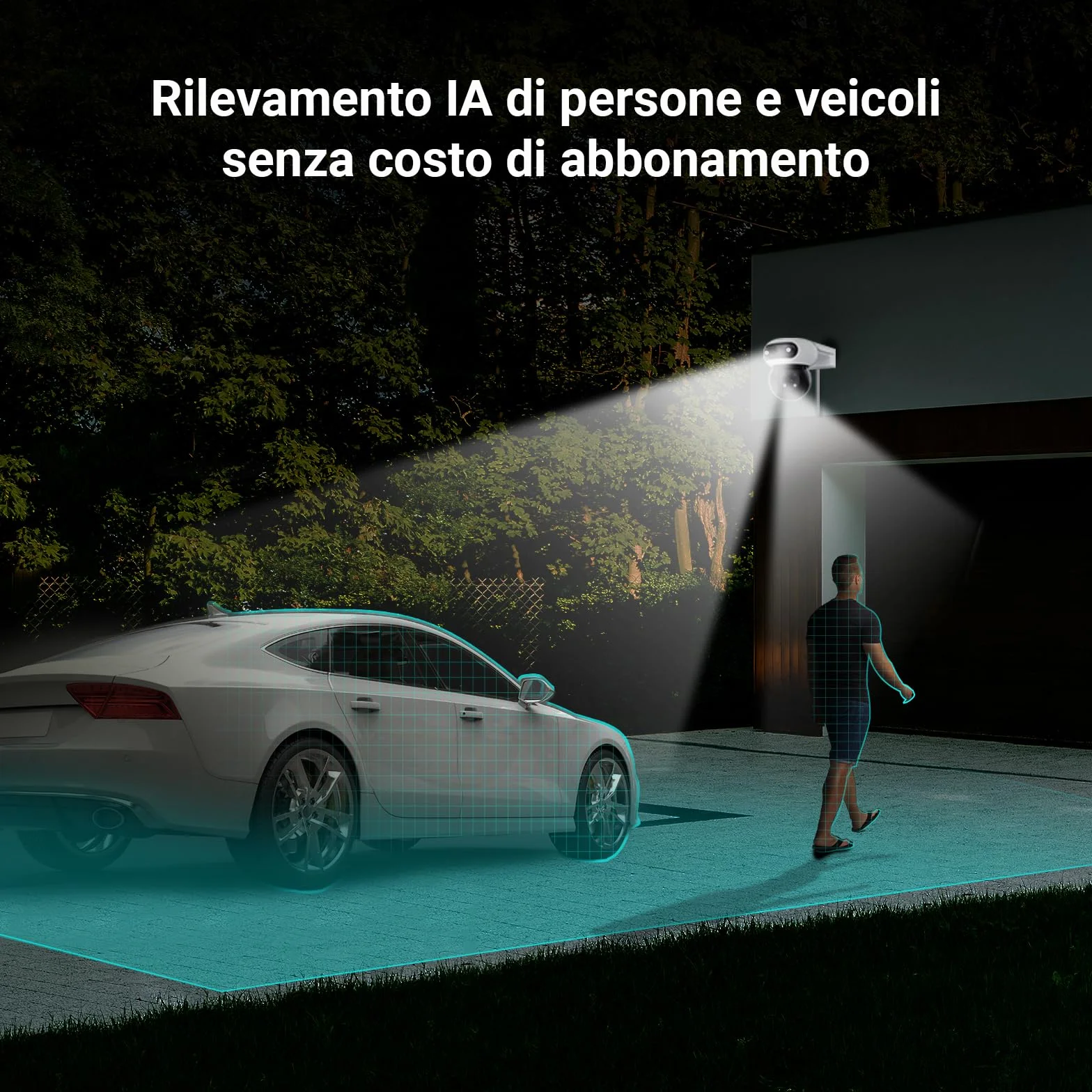 EZVIZ 8MP (4MP+4MP) Telecamera WiFi Esterno con Doppia Lente, Telecamera per Esterni a 360°, Visione Notturna a Colori, Rilevamento Persone/Veicoli, Audio Bidirezionale, Impermeabile, C90 Dual