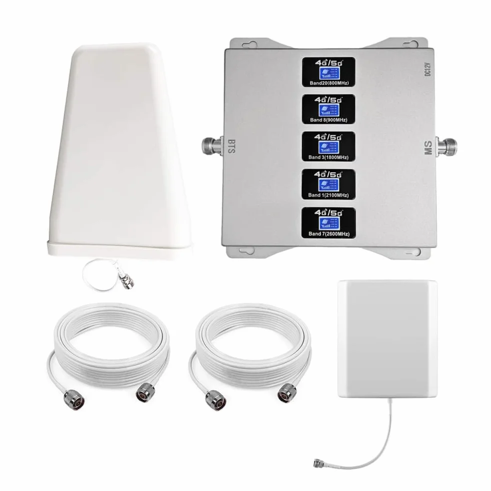 Amplificatore Segnale Cellulare Ripetitore Segnale Cellulare, 5 bande 800/900/1800/2100/2600MHz, Migliorare il Vostro 2G/3G/4G/5G