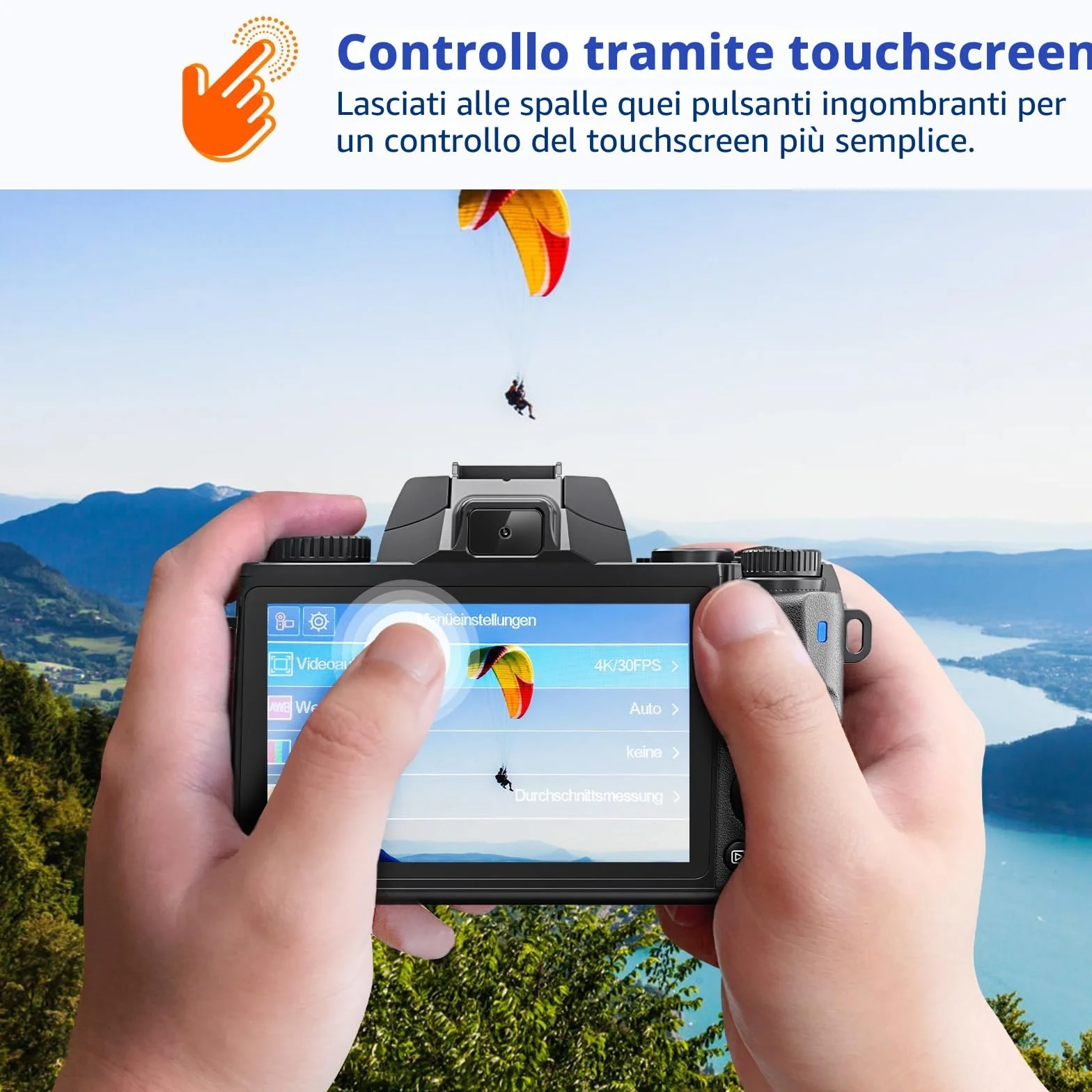 Fotocamera digitale 4K, CCN 64MP Fotocamera con schermo touchscreen da 3,0", fotocamera compatta con zoom digitale 16X e funzione WiFi, con cappuccio per borsa fotografica, scheda TF da 32 GB, nero