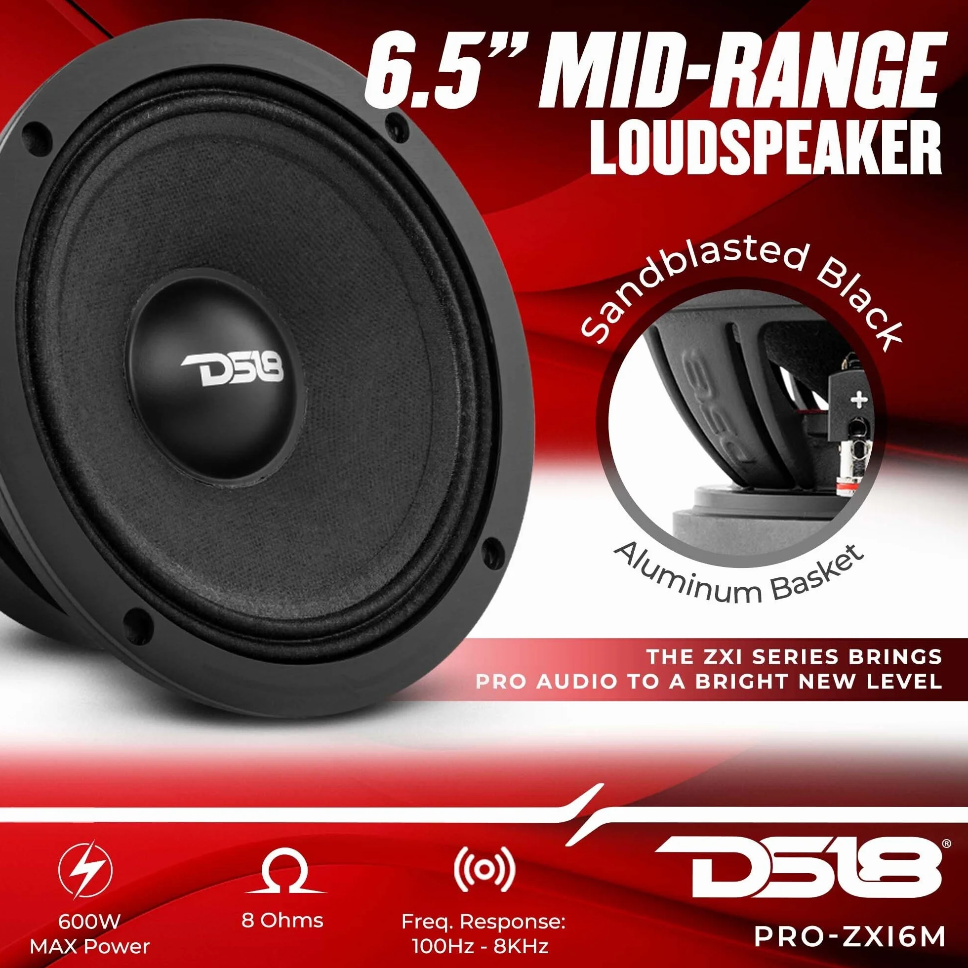 DS18 1 PRO-ZXi6M mid-range diffusore da 16,5 cm 165 mm 6,5", 300 watt rms 600 watt max, impedenza 8 ohm, sensibilità 97 db spl, party, cassa acustica, casa, 1 pezzo