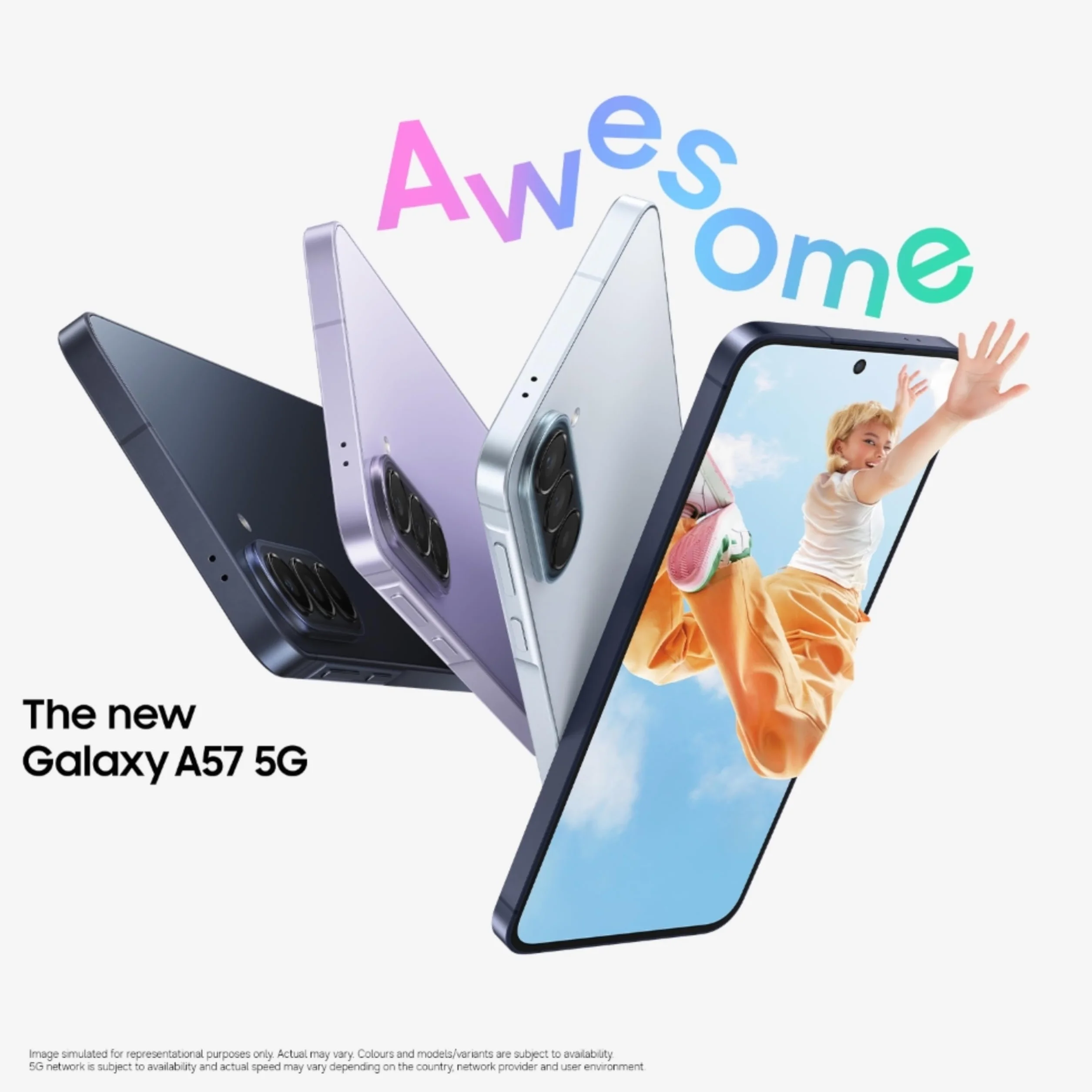 Samsung Galaxy A57 5G (Awesome Navy, 8 GB di RAM, 256 GB di archiviazione), Agentic AI, Tripla fotocamera con video Nightography, durata della batteria 2 giorni, aggiornamenti OS 6 Gen, IP68, 6,9 mm