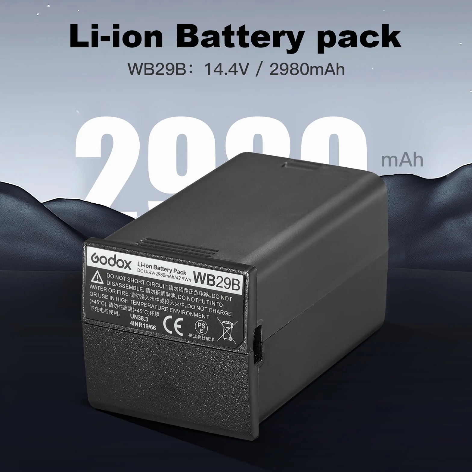 Godox WB29B AD200PRO Batteria WB29B Battery 14.4V/2980mAh per Flash Rotondo Godox AD200 AD200PRO