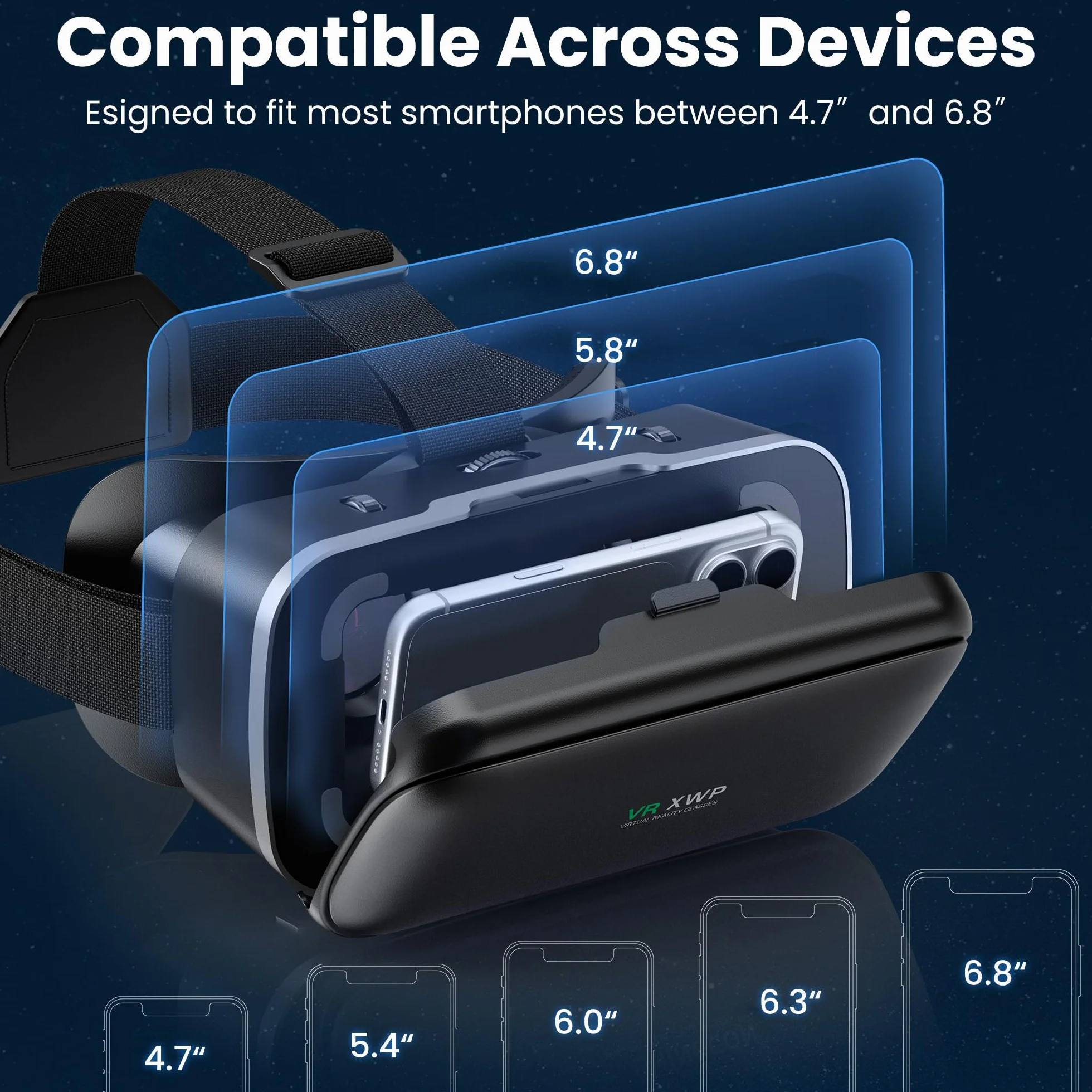XWP Visore Realtà Virtuale 3D, Occhiali VR Con Lenti HD Anti Luce Blu Per Smartphone, Per iPhone E Android (4,7–6,8"), Ideali Per Giochi E Visione Di Film, Regalo Di Compleanno Per Amici E Famiglia