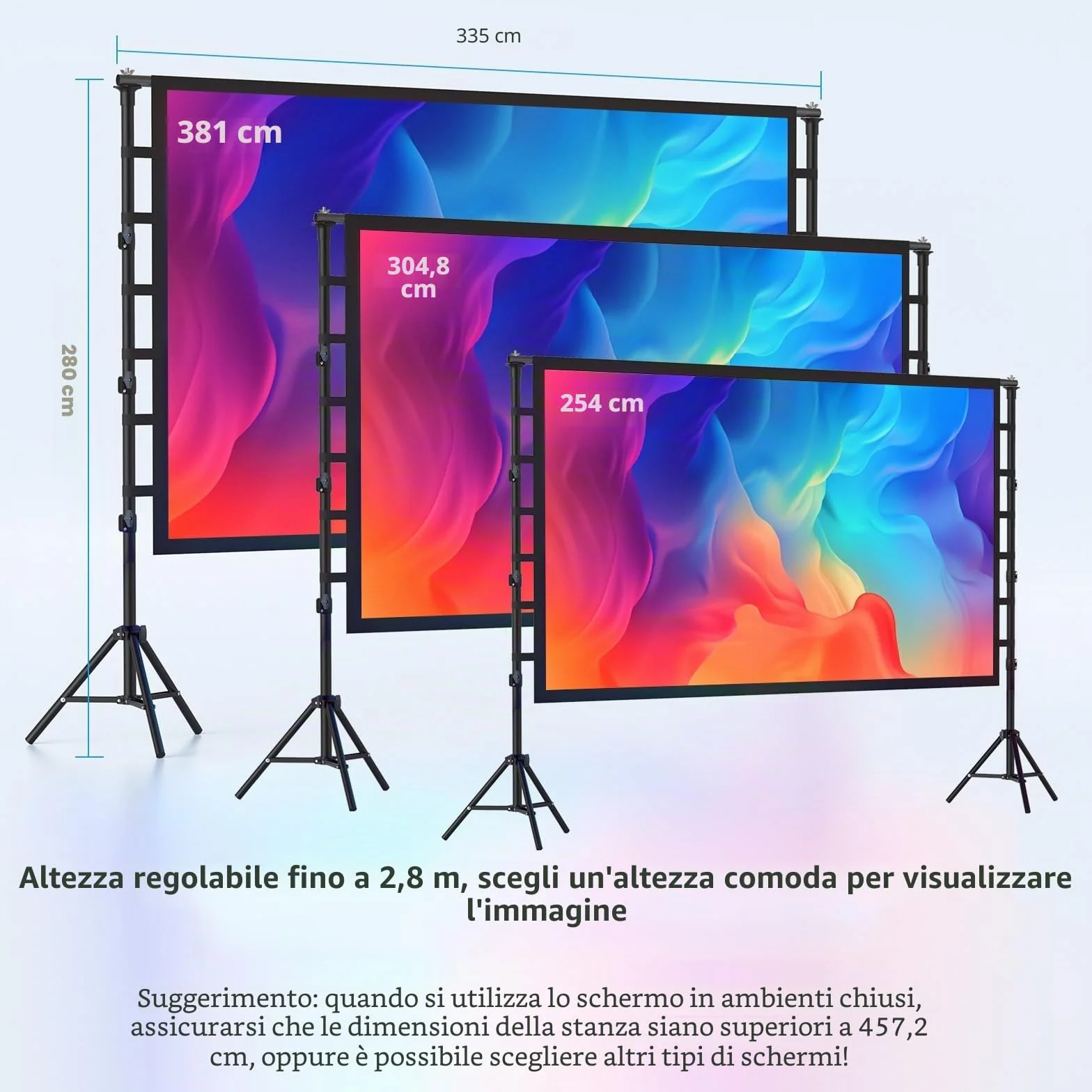 Schermo per Proiettore 150” Pollici con Treppiedi, LEORFI Schermo di Proiezione Supporta 4K Full HD 16:9, Schermo Portatile Pieghevole, Altezza Regolabile, Campeggio All'aperto e Teatro Domestico