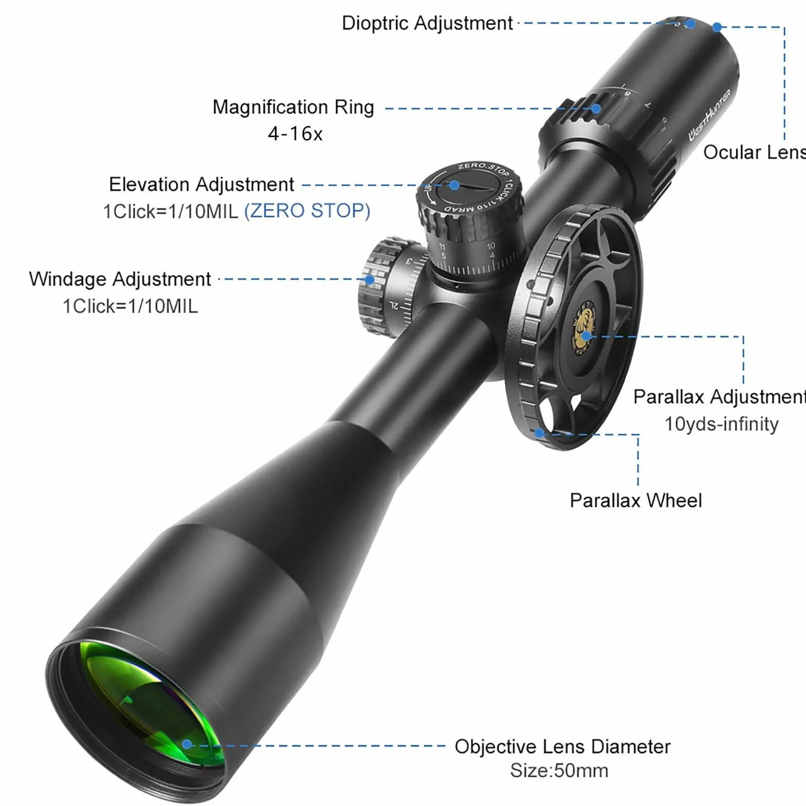 WestHunter Optics HD GEN2 6-24x50 FFP Mirino Telescopico di Precisione 30mm Vetro Inciso 1/10MIL Zero Stop