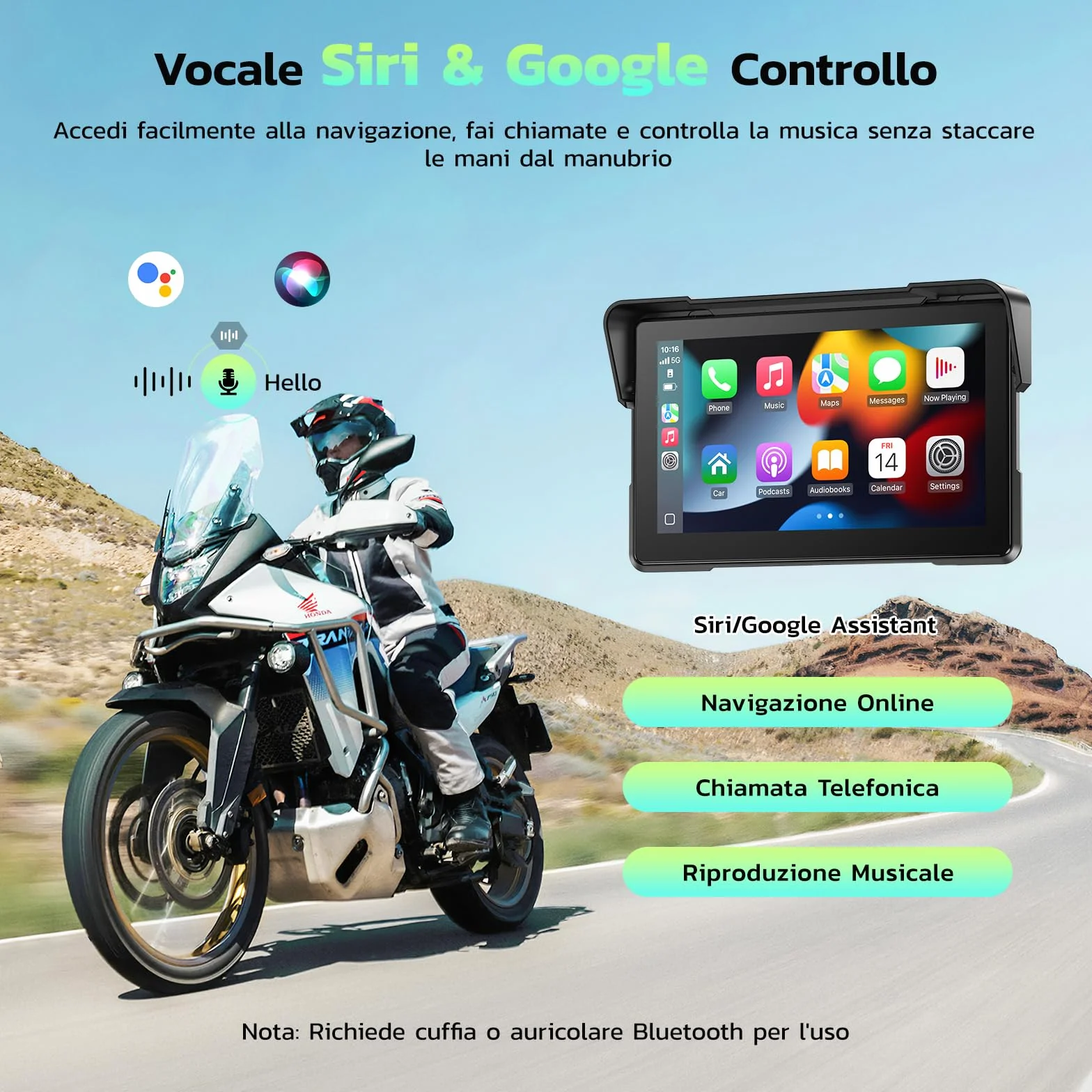 LAMTTO Schermo Wireless CarPlay e Android Auto per Moto, Aggiornamento Portatile da 7 Pollici con Touch Screen Impermeabile IP67 con Navigazione, Bluetooth Siri/G00gle Assistente
