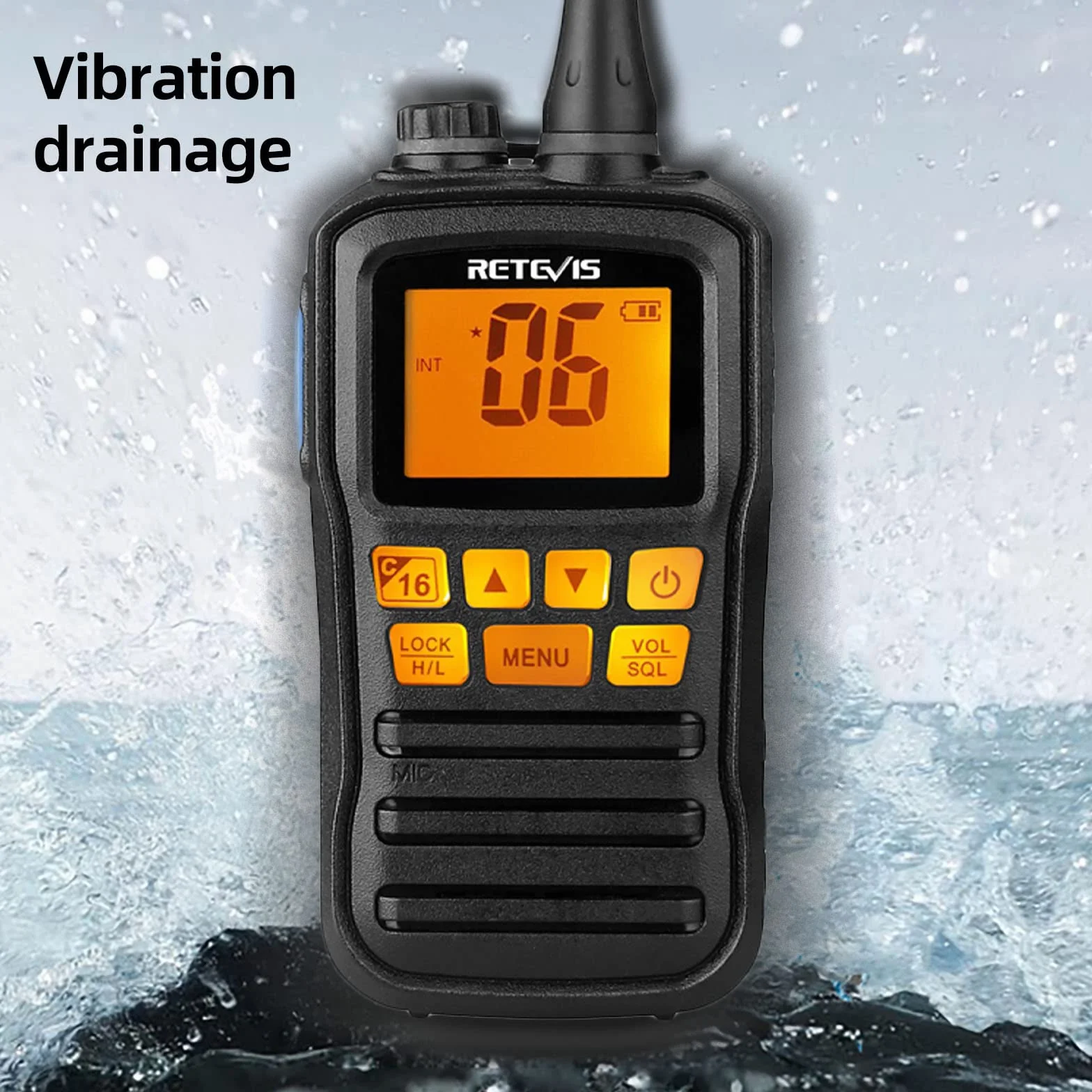Retevis RM01 Marine Walkie Talkie, IP67 VHF Marino Portatile Impermeabile, Vibrazione, Galleggiante 88 Canali, Radio Bidirezionale per Kayak e Pesca in Barca (Nero, 1 Pz)