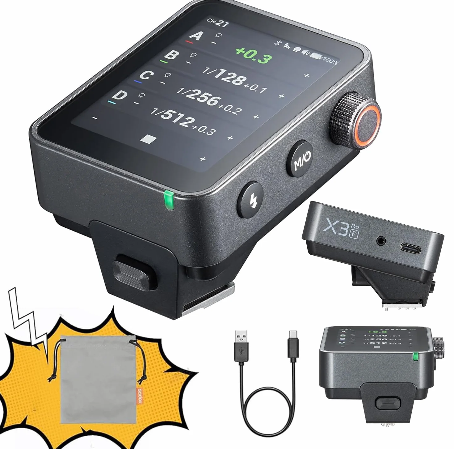 Godox X3Pro Trigger Flash Wireless TTL 2.4GHz Wireless con Touch Screen HSS TCM Modalità Auto/Manuale/Multipla Supporta il Controllo tramite Applicazione (X3Pro F)