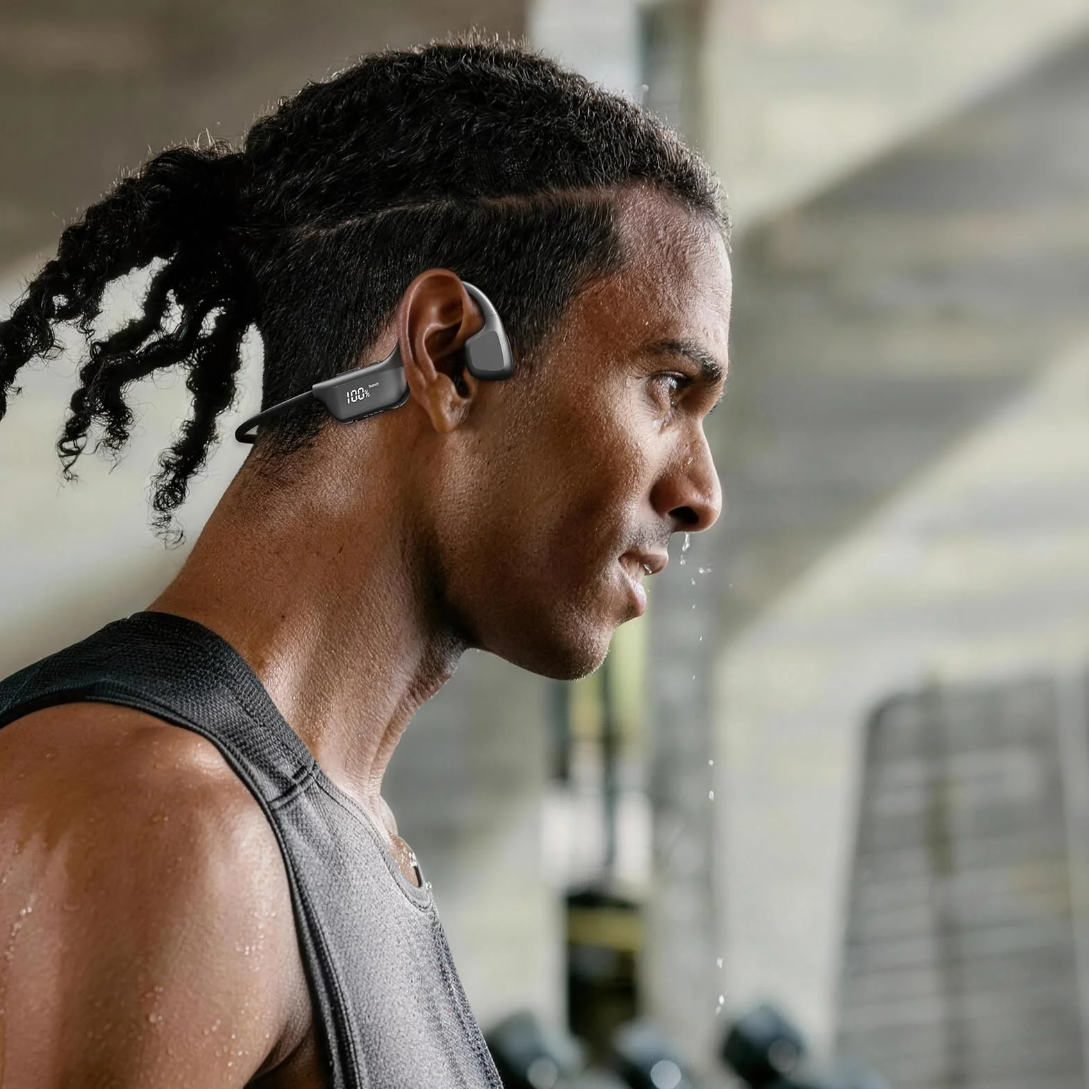 Bone Beat Run Digital Cuffie Conduzione Ossea Wireless, Auricolari Sportive Bluetooth Impermeabili con Display LED, Batteria 9 Ore, BT 6.0 per Corsa Palestra Outdoor - Nero
