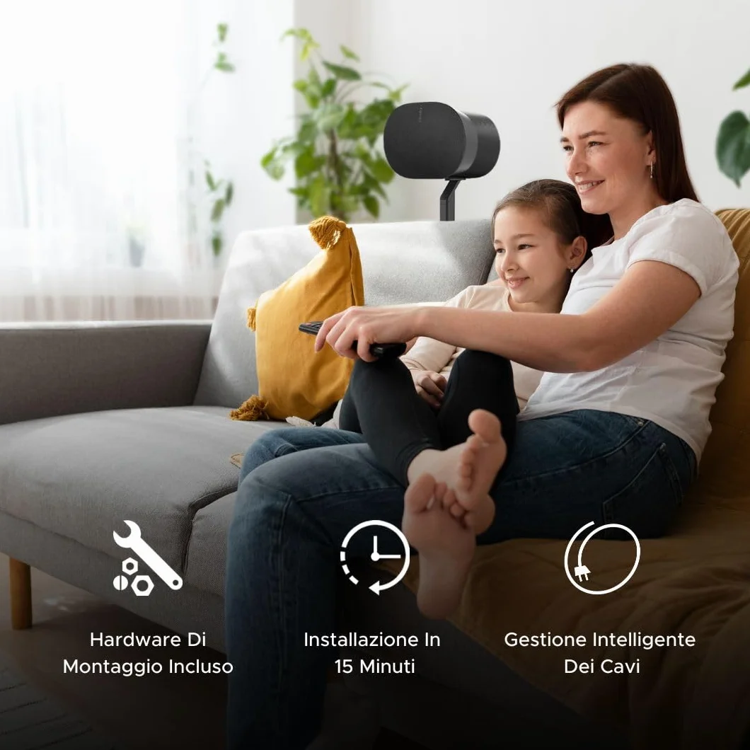 ERA300 Supporto da Pavimento, Design in metallo di Alta Qualità Supporto per Altoparlanti Compatibile con Sonos ERA 300, Accessori Inclusi, Gestione Cavi, Progettato nel Regno Unito, Nero Pacco Doppio