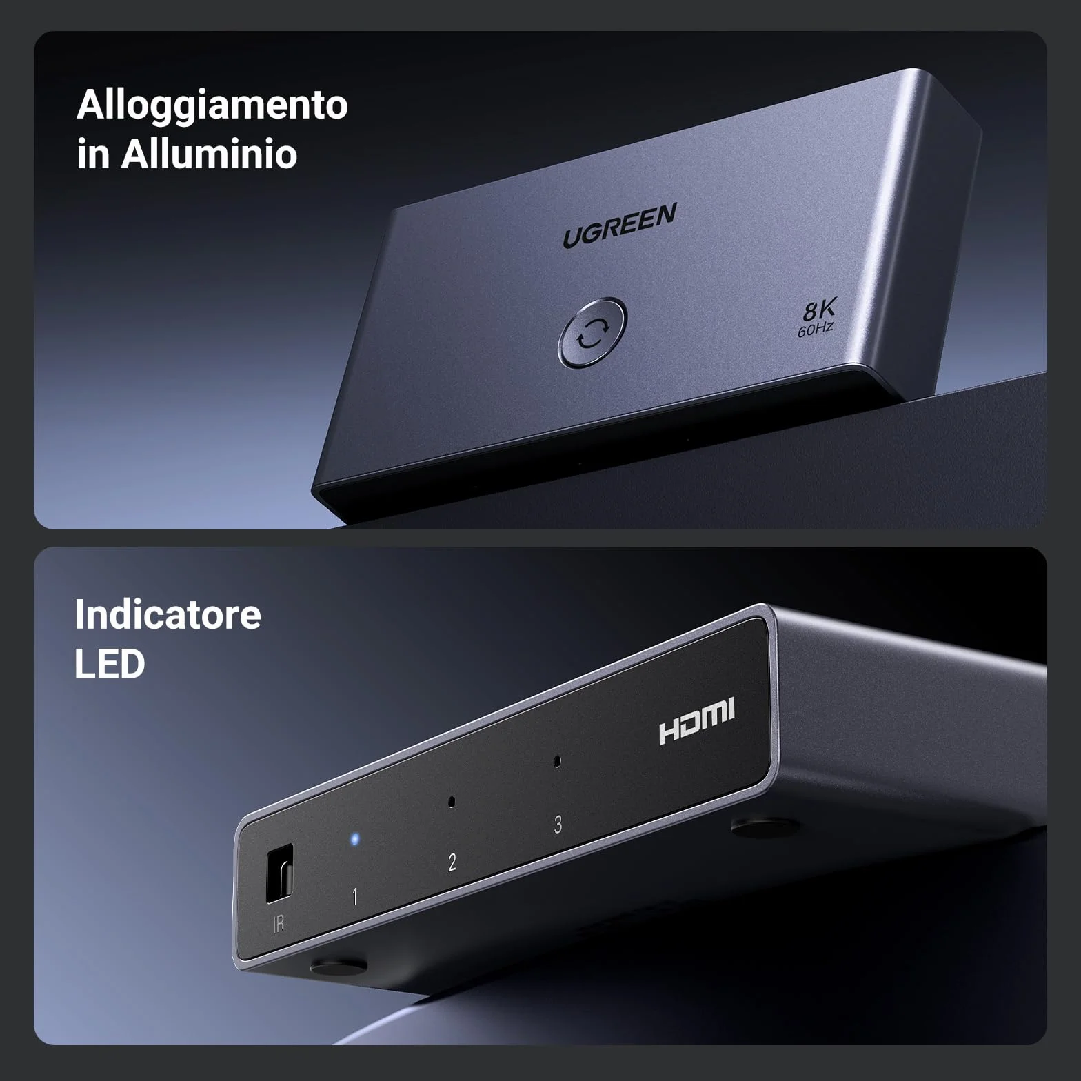 UGREEN Switch HDMI 2.1 8K 60Hz 4K 120Hz Switcher 3 in 1 out 1080P Dolby Vision Atmos HDR 3D 48Gbps compatibile con PC PS5 PS4 Xbox One 360 ​​DVD TV Box Stick Proiettore