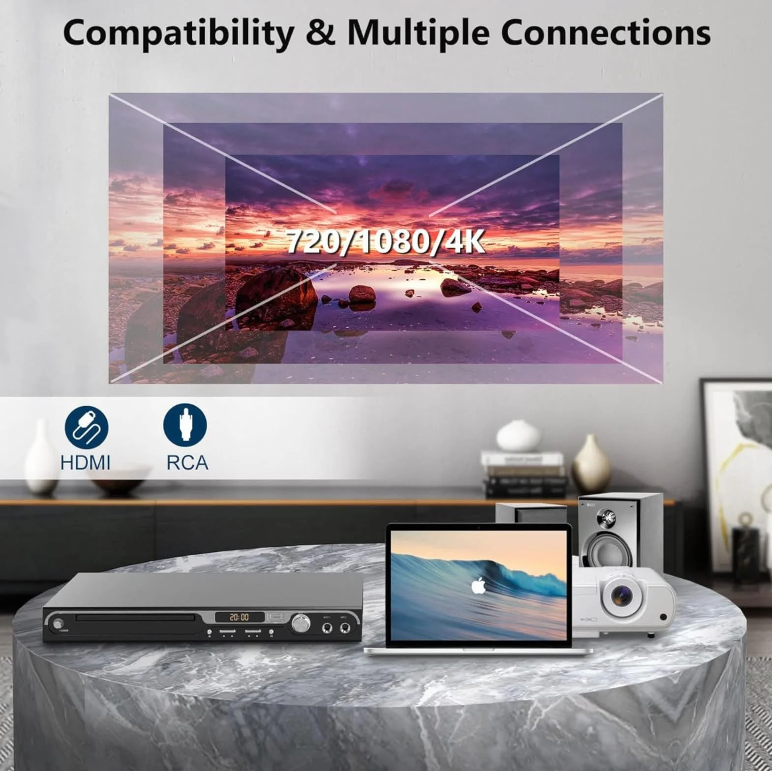 Maite Lettore DVD HD 1080P per TV, HDMI con doppio ingresso per microfono, region free, supporto ingresso scheda USB/SD, uscita HDMI/AV, pulsante in metallo e suono Dolby