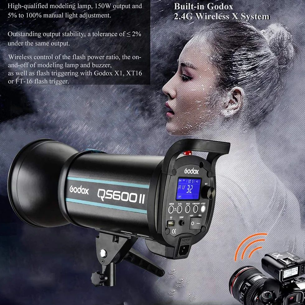 GODOX QS600II 600Ws GN76 Alta Velocità Studio Strobe Flash Leggero Illuminazione integrata Studio Flash
