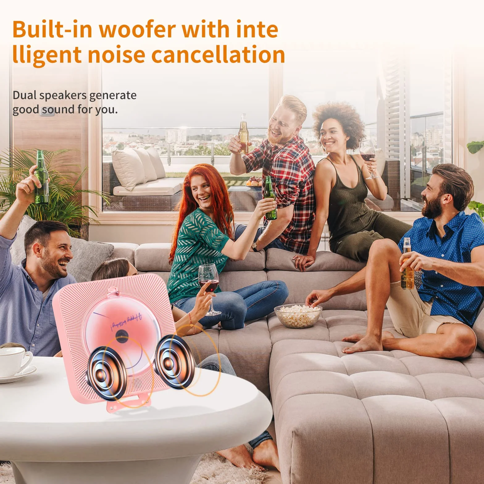 Yintiny Boombox Carino Lettore CD con Bluetooth 5.0 per l'Arredamento Domestico, Lettore CD Portatile con Altoparlanti per la Riproduzione Musicale, Lettore USB [rosa]