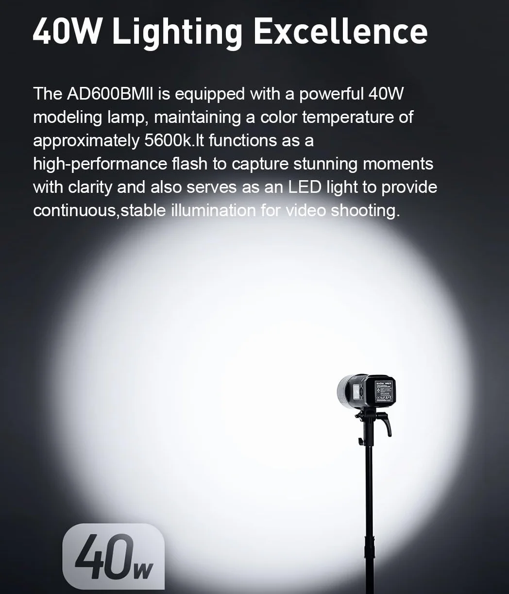 Godox AD600BM II Flash 600Ws TTL Outdoor con 2.4G Wireless X System,1/8000s HSS GN87,0.01-0.9s Tempo di Riciclaggio,Godox AD600BMII Flash Monolight per Canon,Sony,Nikon,Fuji,Olympus,Panasonic