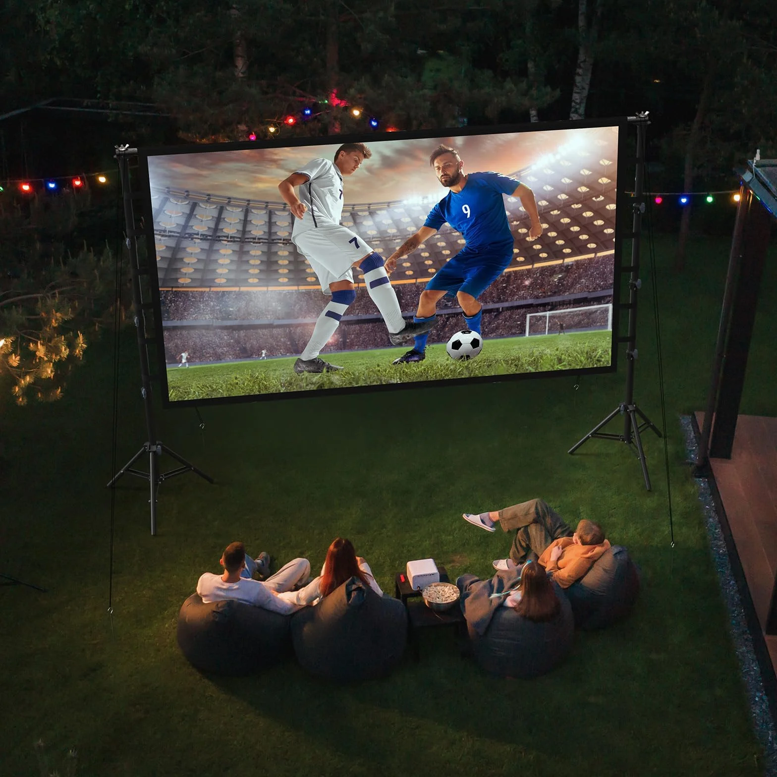 Schermo per Proiettore 150” Pollici con Treppiedi, LEORFI Schermo di Proiezione Supporta 4K Full HD 16:9, Schermo Portatile Pieghevole, Altezza Regolabile, Campeggio All'aperto e Teatro Domestico