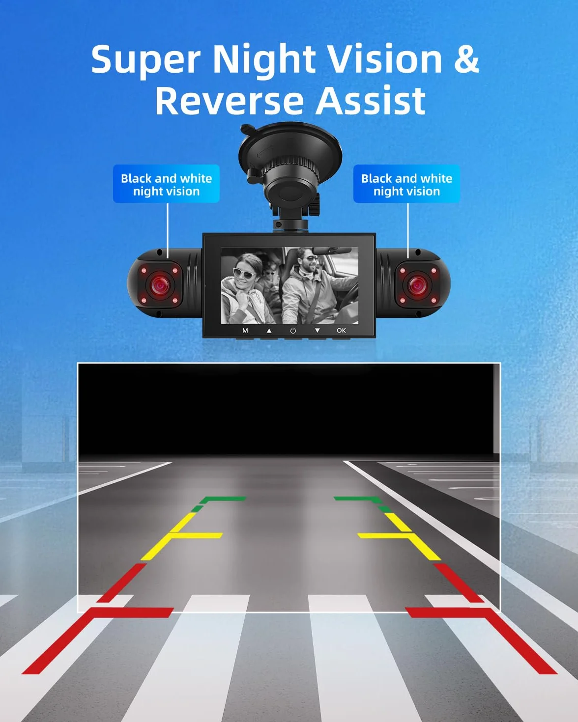 NHOPEEW Dash Cam a 360° a 4 canali per auto - Videocamera da cruscotto 1080P con controllo tramite app Wi-Fi, visione notturna/registrazione in loop/monitoraggio parcheggio/sensore G