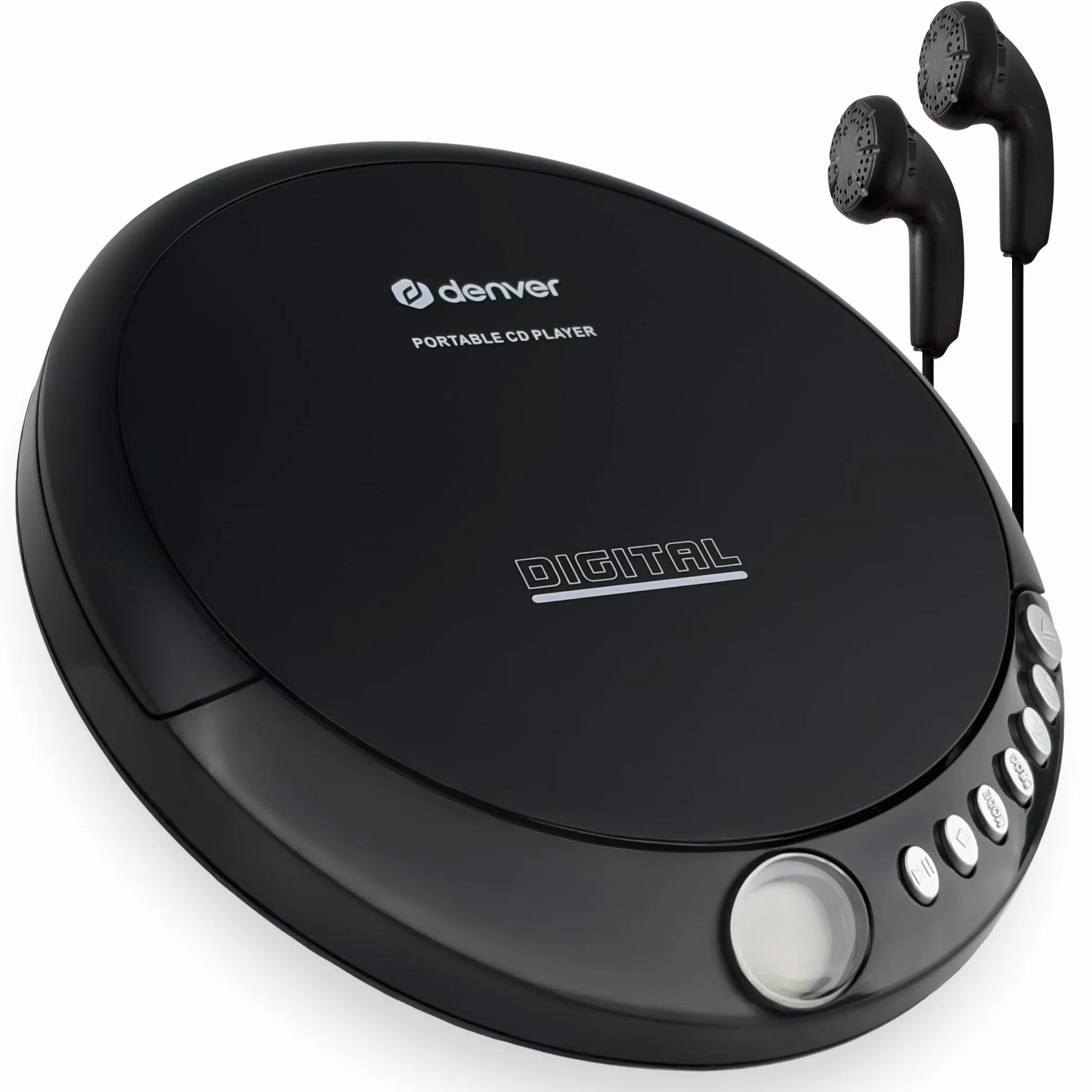 Discman Denver DM-24. Lettore CD portatile. Compatibile con CD, CD-R e CD/RW. Cuffie incluse
