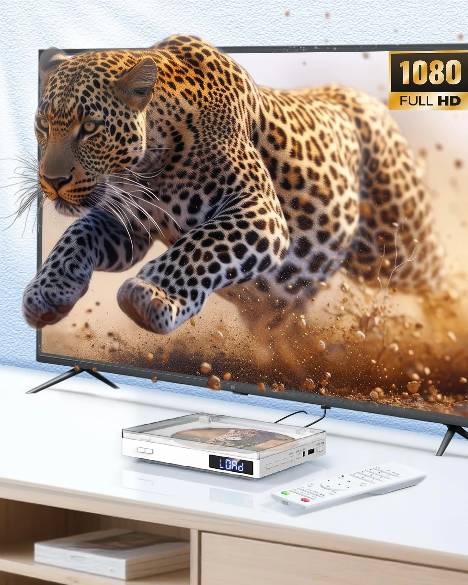 Mini Lettore DVD Bianco per la Casa, Lettore DVD HDMI per TV, 1080p Full HD, Region Free, Memory Playerback, Lettori DVDs USB, Telecomando, cavo HDMI/RCA Incluso