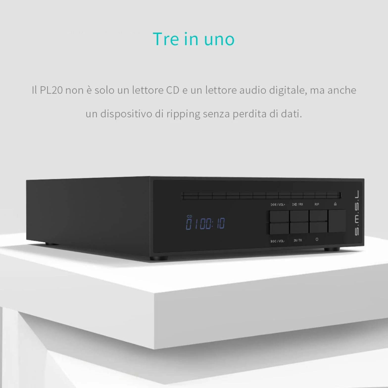 SMSL PL20 Lettore CD HiFi per Casa, con Funzione di Ripping CD, Bluetooth per Auto, 2 chip CS43131, Ingresso USB/Bluetooth, Uscite RCA/BT/3,5 mm/4,4 mm Bilanciata/Digitale Ottica/Coassiale (Nero)
