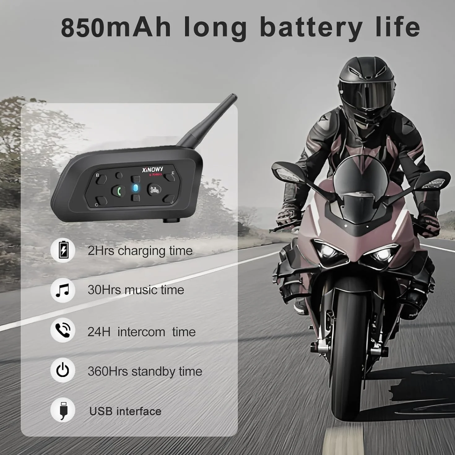 Casco da Moto Intercom V6 Bluetooth Comunicazione Vivavoce per 6 Riders Portata 1200m Qualità audio HD Resistente all'acqua per Moto/Bicicletta/MTB (Pack 2)