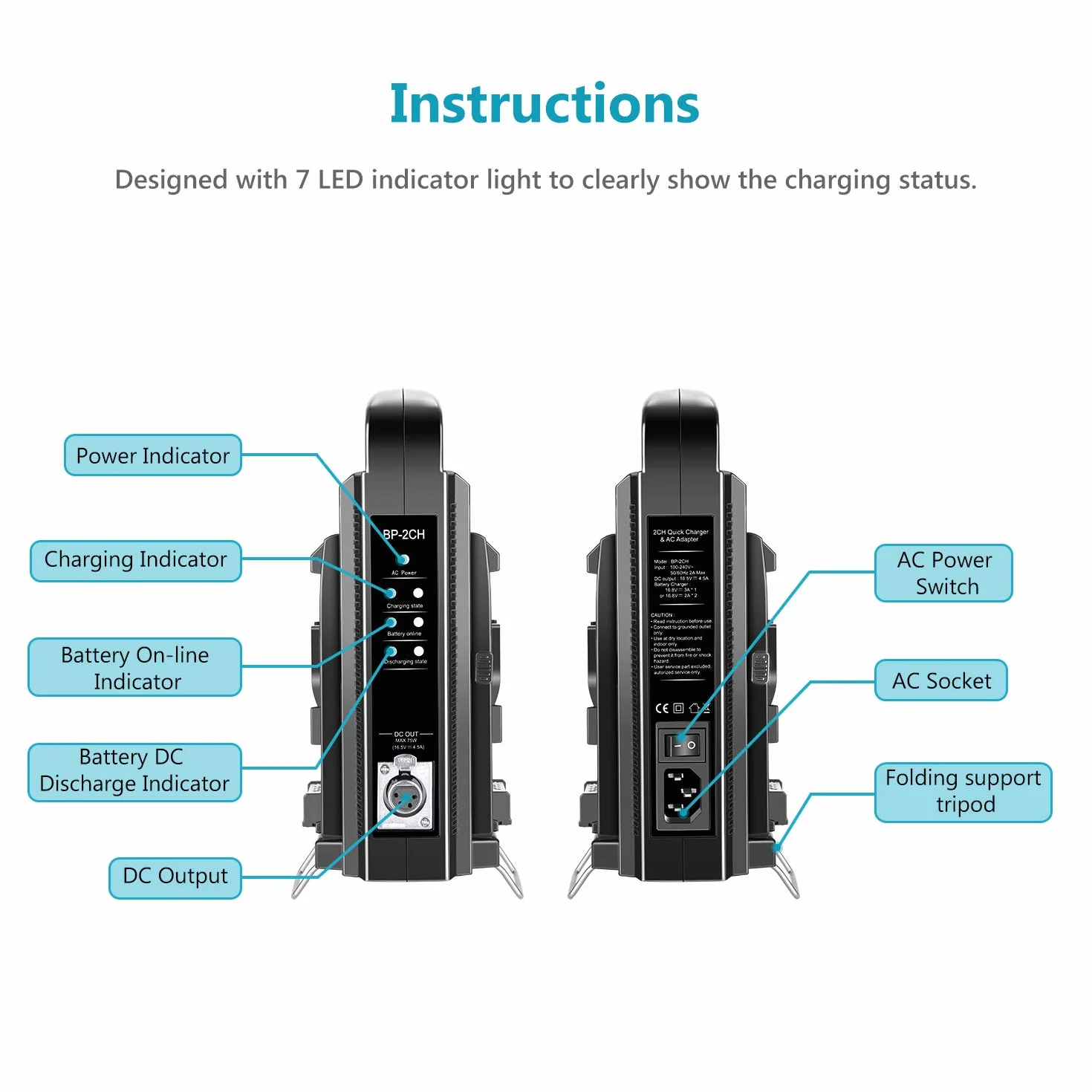 Neewer Caricabatterie a doppio canale per batteria V-Mount/V Lock con DC 16,5 V Alimentazione, compatibile con tutte le piastre V-Mount (batteria non inclusa)