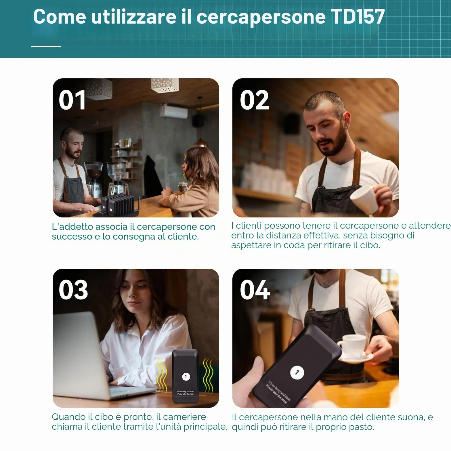 Retekess TD157 Cercapersone Ristorante, 500M Pager Ristorante, 16 Cercapersone, Batteria da 300 mAh, il Segnale Può Attraversare le Pareti, Facile da Configurare, Pager Clienti per Bar, Hotel, Negozio