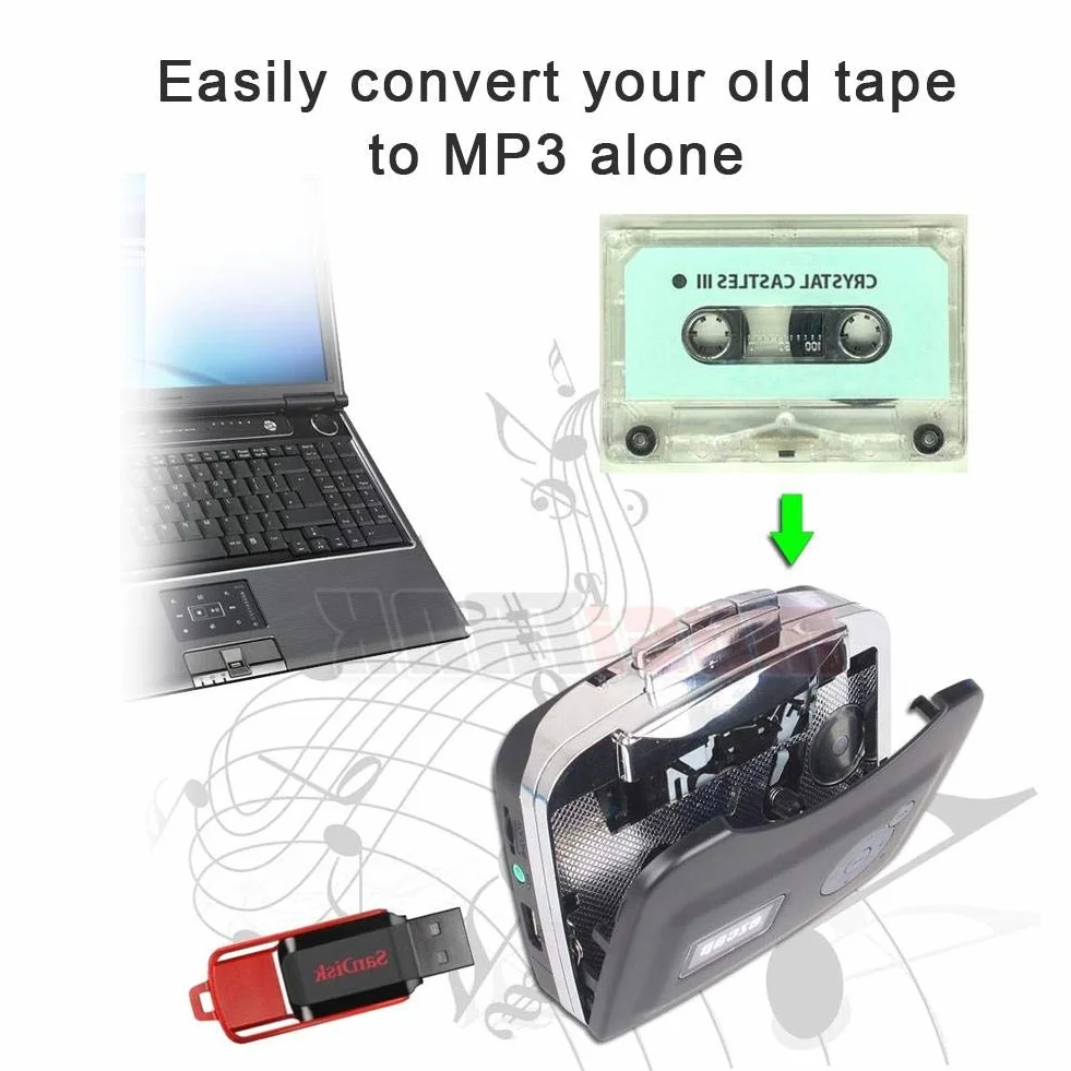 Annadue Convertitore Cassetta MP3, Stereo da Nastro a MP3, con Cuffie per Uso Domestico e all'Aperto, Convertitore Digitale di Nastri MP3