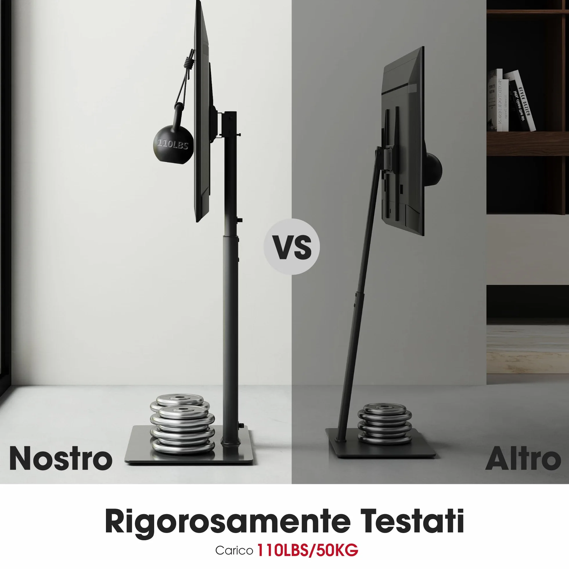 AOKCOS Supporto TV da Pavimento Girevole per 42-85 Pollici, inclinabile & Girevole & Altezza Regolazione Mobile Porta TV da Terra, Universale Max VESA 600x400mm 50kg