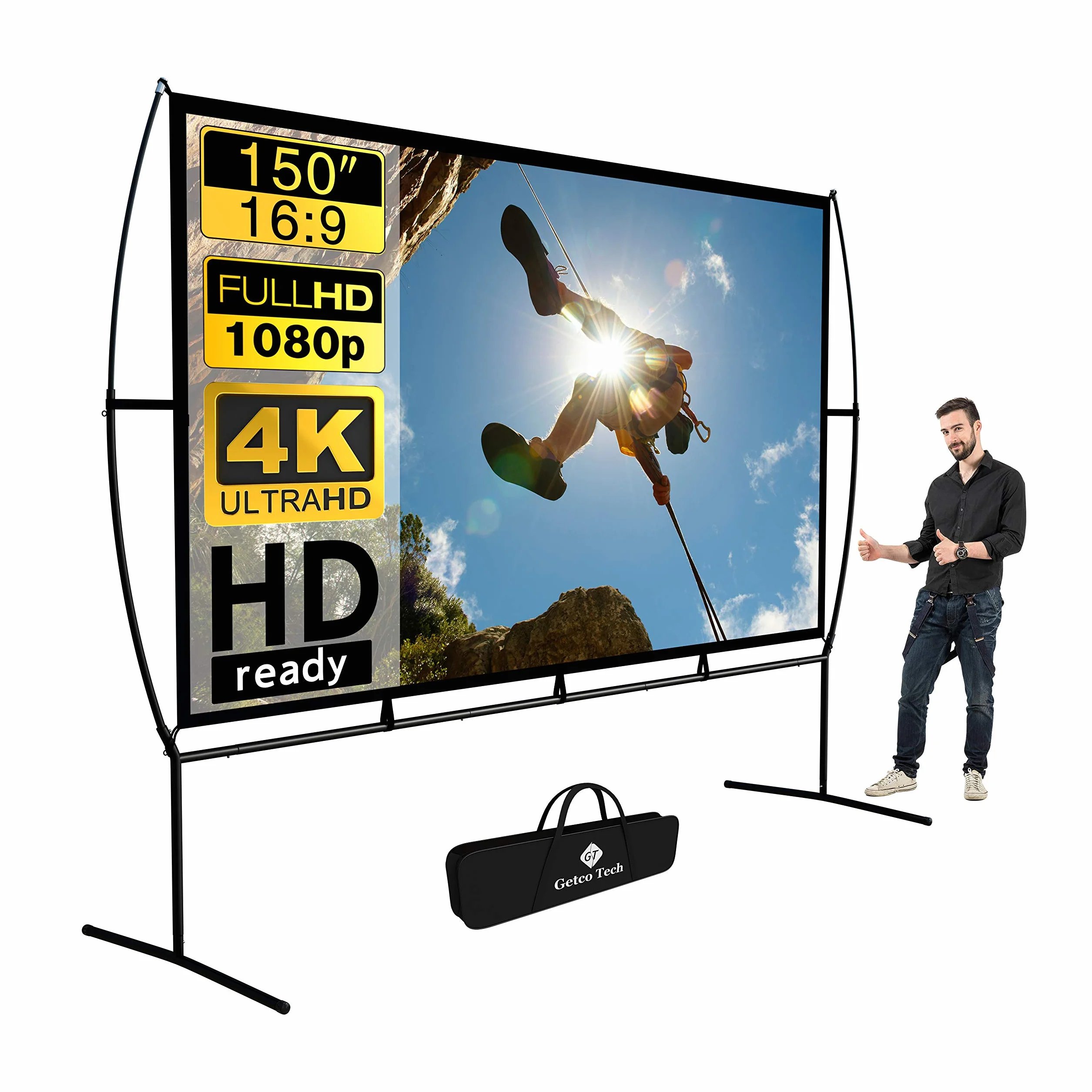 Tela videoproiettore 339X270Cm (150'') 16:9 schermo per videoproiettore facile da montare e da usare, adatto per home theater ed all'aperto Schermo per proiettore