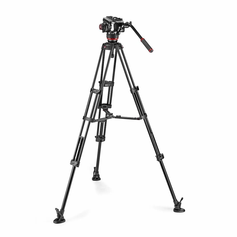 Manfrotto Kit Treppiede con Testa Video Fluida Manfrotto 504X e Treppiede Doppio Tubo in Alluminio, con Stabilizzatore Centrale, per Reflex, Mirrorless,Camcoder, con Sacca per Trasporto, Portata 12 kg