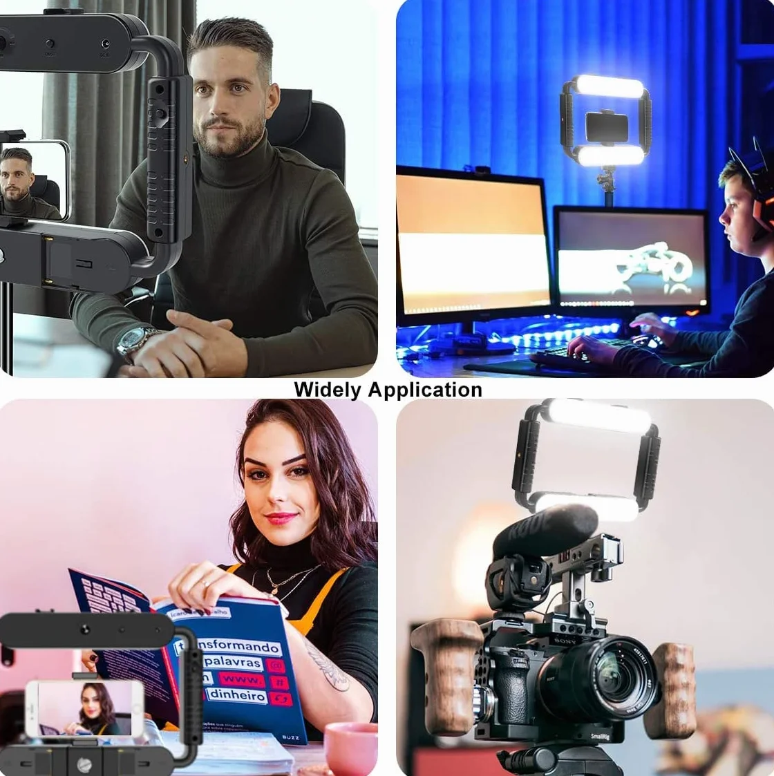 GVM Grip Pro Smartphone Video Rig, Stabilizzatore portatile e luce a led video, Fotocamera a LED per fotografia Registrazione video Impugnatura Maniglia Luce video con otturatore remoto Bluetooth