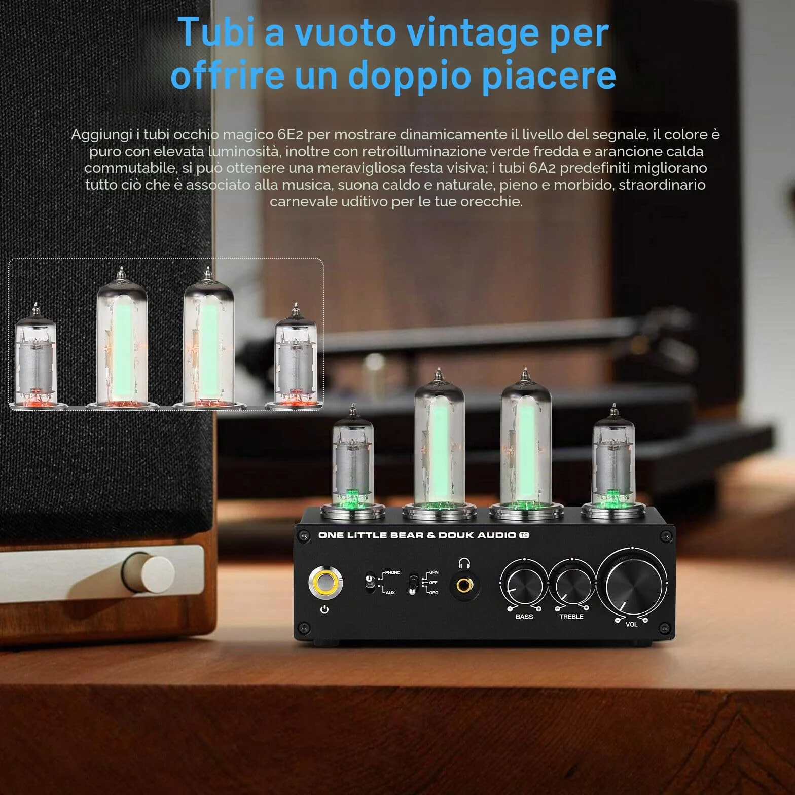 HiFi 6E2 Preamplificatore a valvole Phono Preamp per giradischi MM/MC Amplificatore per cuffie