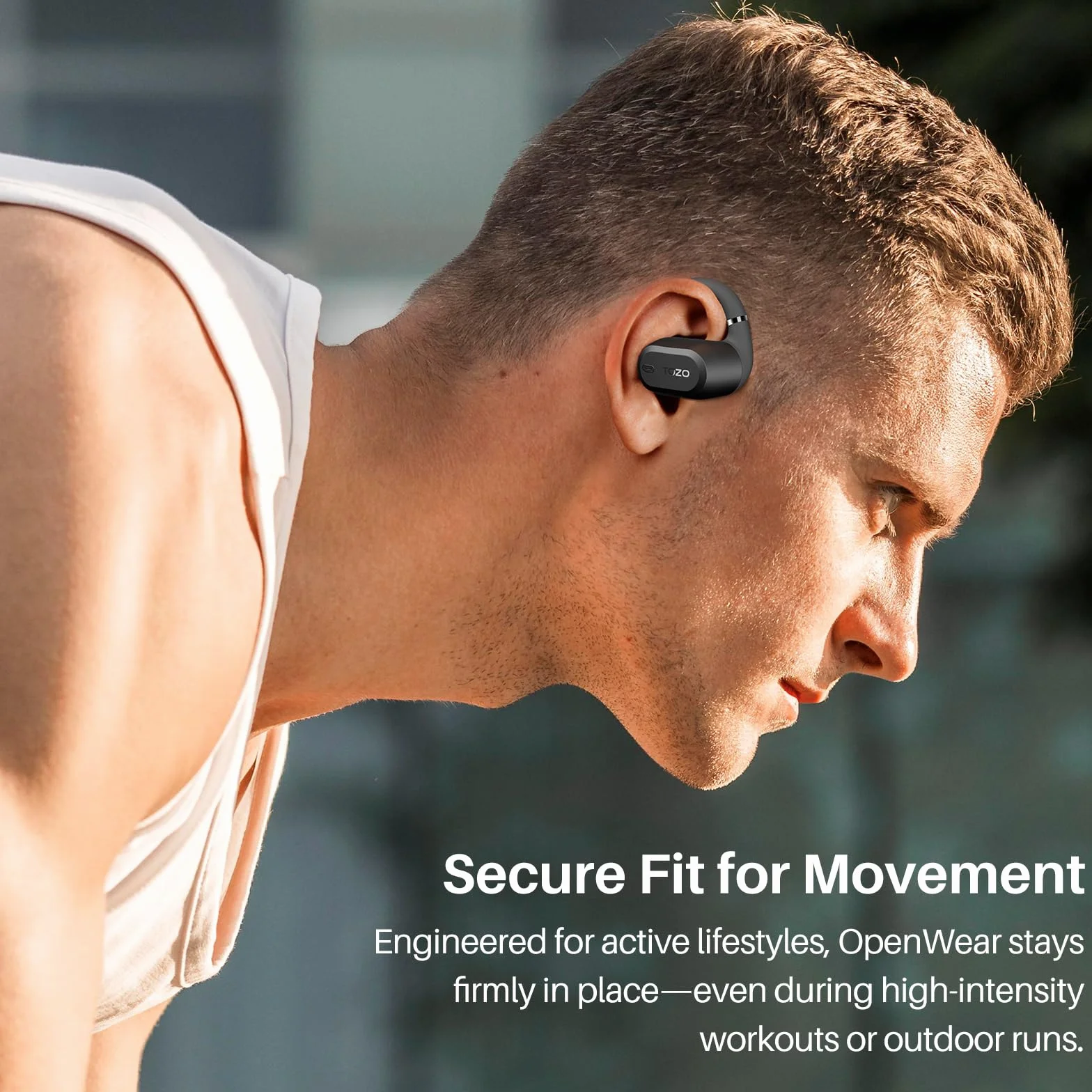 TOZO OpenWear Cuffie Bluetooth con ENC Chiamate, 14.2mm Driver 38 Ore, LED Schermo, Bassi Potenti, 5 EQ Modalità, Doppio Cardine Ultra Confort, Gancio Rotazione, Ricarica Rapida USB Tipo C Nero