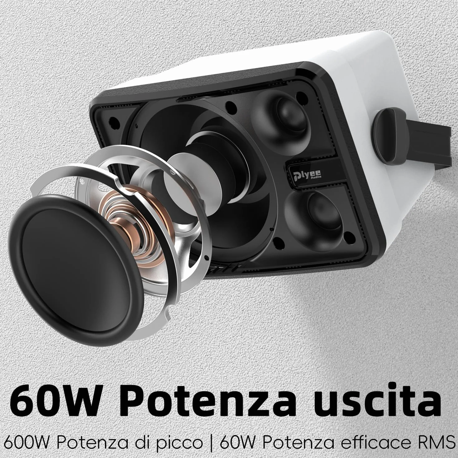 Altoparlanti Bluetooth da Esterno 600W, Sincronizzazione Wireless, Bassi Potenti, Montaggio a Parete, Confezione da 2, Bianco MZ-658
