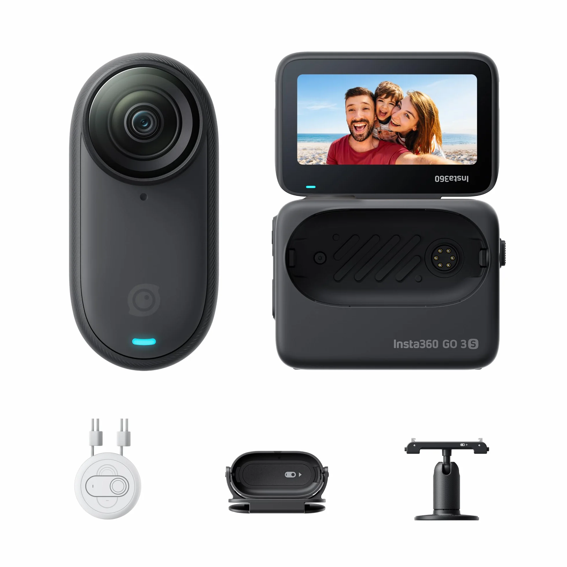Insta360 GO 3S Nero Notte (128GB) - Cam 4K per vlogging, POV a mani libere, montaggio magnetico, stabilizzazione, 140 minuti di autonomia, impermeabilità fino a 10 m, editing IA
