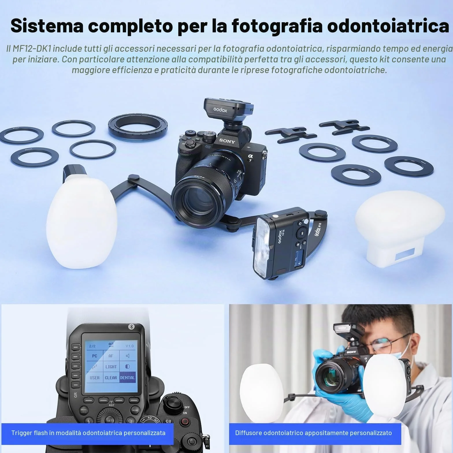 GODOX MF12-DK1 Macro Flash con Diffusore Dome XproII S+ Trigger Flash 2,4G Controllo Wireless Modalità TTL/M Compatibile con Fotocamere Sony TTL e Sony A7IV/ZV-E10/Alpha 6400/ZV-1F