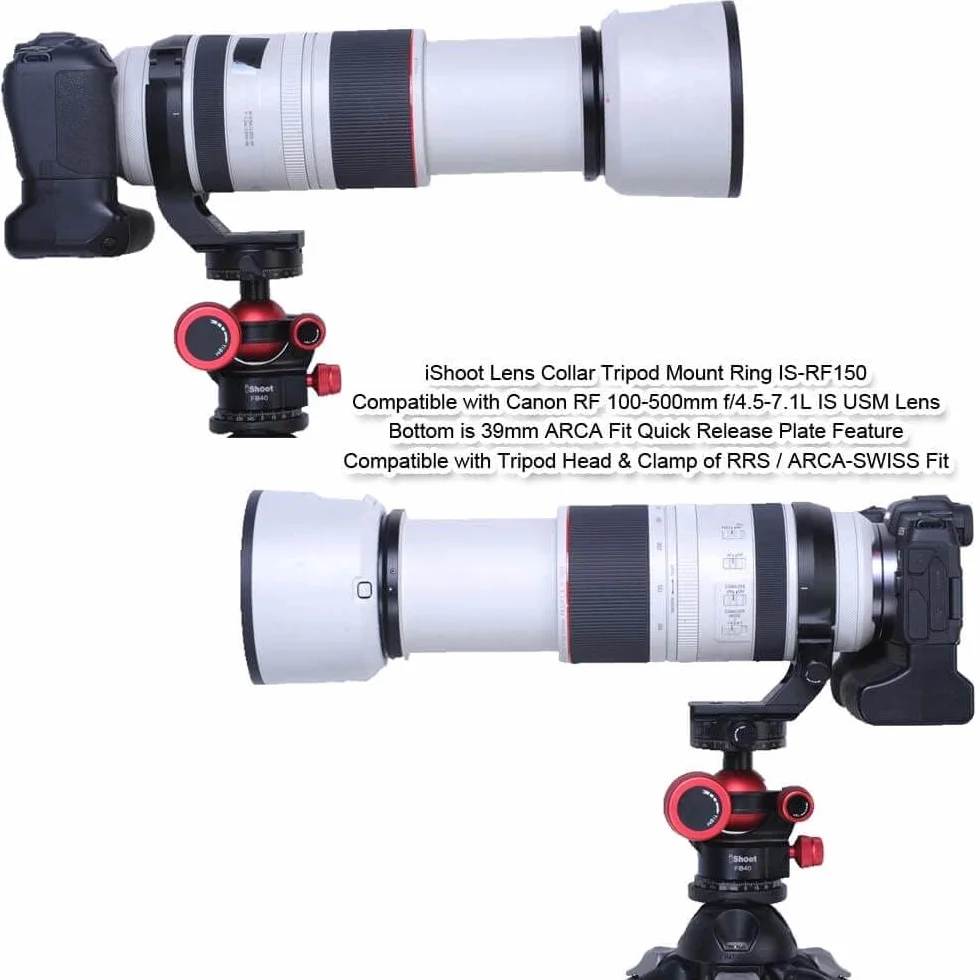 Collare per obiettivo ad anello per treppiede in metallo compatibile con Canon RF 100-500 mm f/4.5-7.1L IS USM, staffa di supporto per obiettivo inferiore è Arca-Swiss Fit Piastra a sgancio rapido