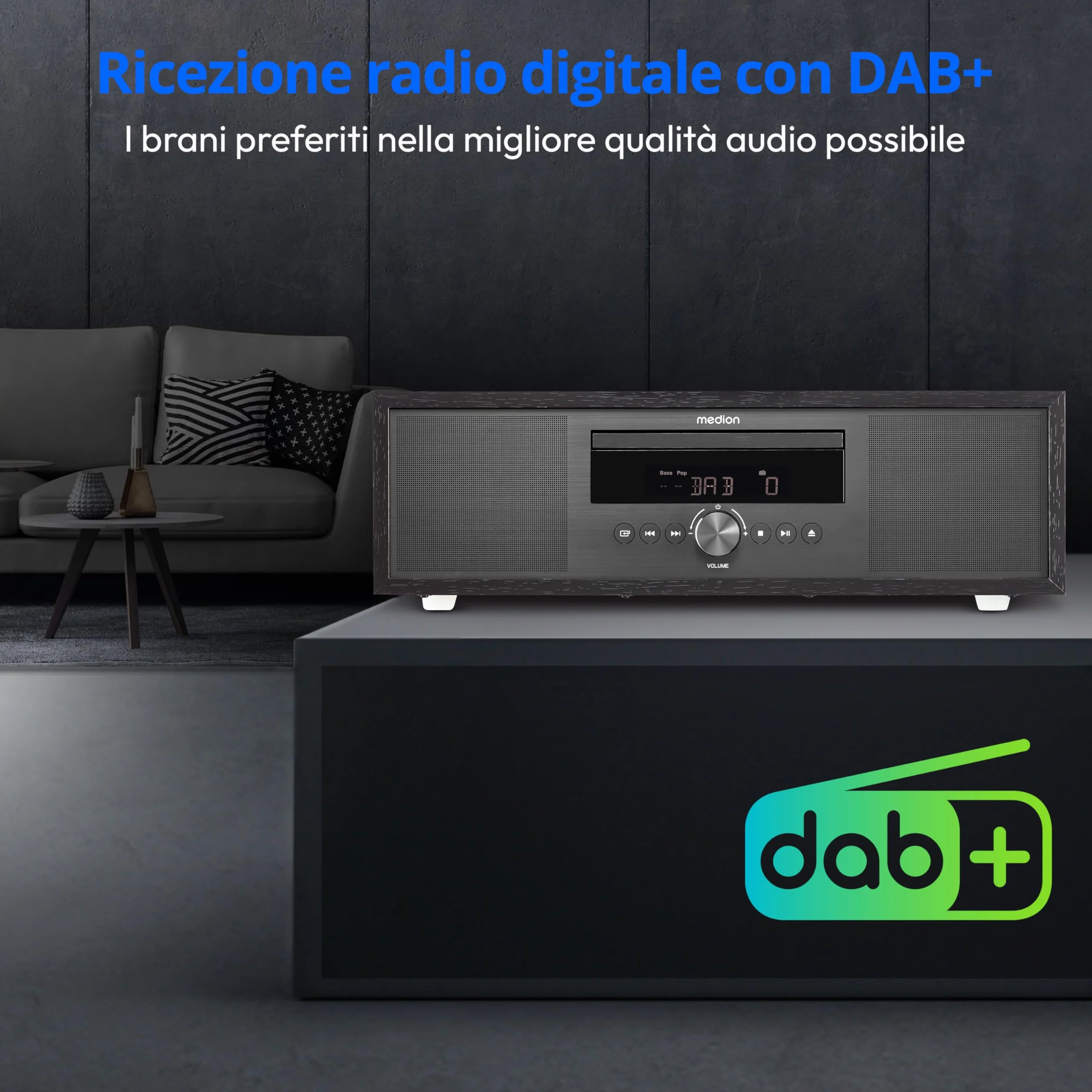 MEDION Impianto Stereo all-in-One P64145 DAB+ CD MP3 Radio FM PLL USB Antracite