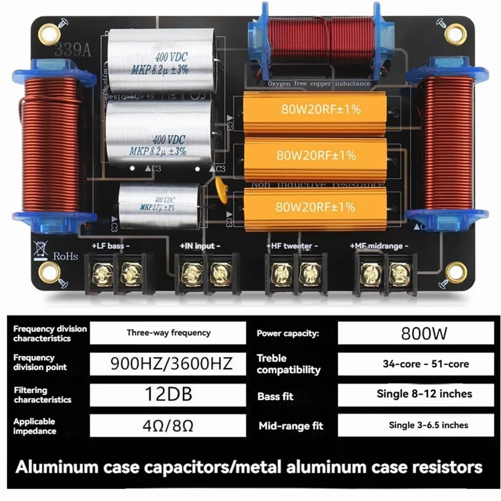 Divisore di Altoparlanti Professionale Ad Alta Potenza 800W A Tre Vie Filtro Crossover Audio 900Hz/3600Hz per Teatrale Domestico A 3 unità