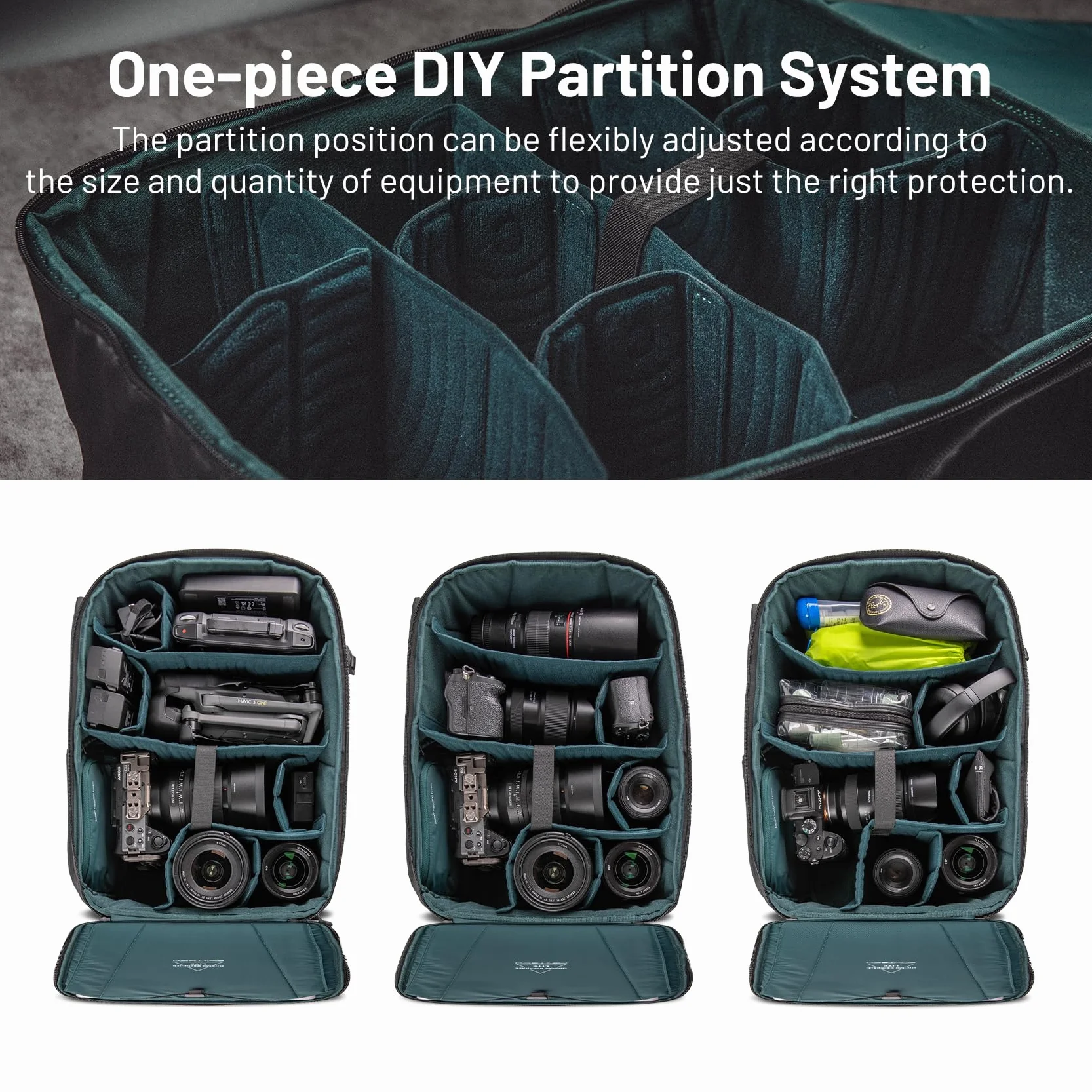 PGYTECH OneMo Lite Zaino Fotografico 22L, Borsa Impermeabile per fotocamera professionale per DJI Mavic Series/DJl Mini 4 Pro/DJI Avata 2, DSLR/SLR Mirrorless, Nero