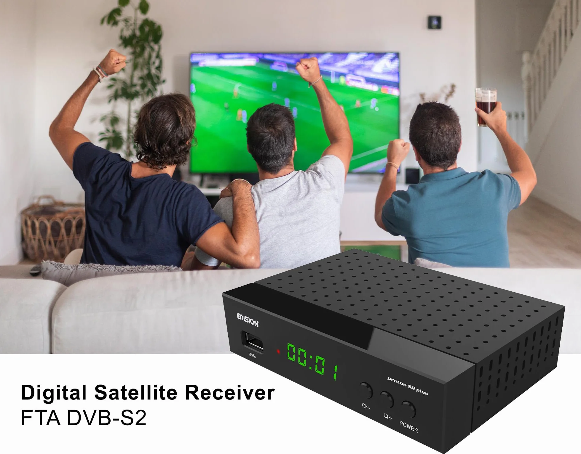 Decoder DVB-S2 HD EDISION PROTON S2 plus Ricevitore Digitale Satellitare DVB-S2, Supporto Unicable, Supporto USB WiFi, LAN, HDMI, SCART, SPDIF, USB, IR, lettore di schede, Telecomando Universale 2in1