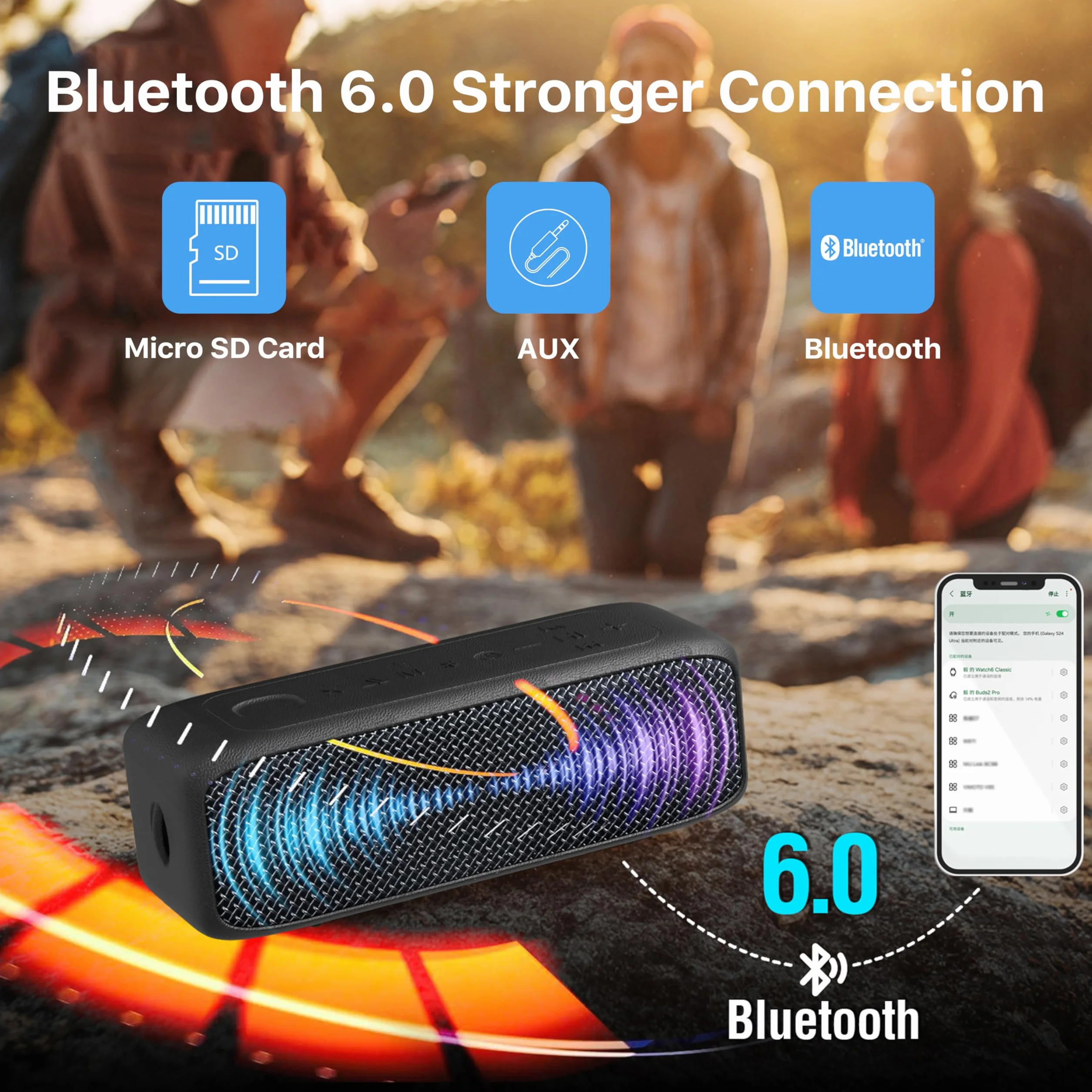 NOBIS Cassa Bluetooth 20W, Cassa Bluetooth Portatile IP68, Fino A 24H Di Riproduzione, Accoppiamento TWS, Bluetooth 6.0, Modalità EQ, Chiamate Vivavoce Con Controllo App Per Esterno e Casa