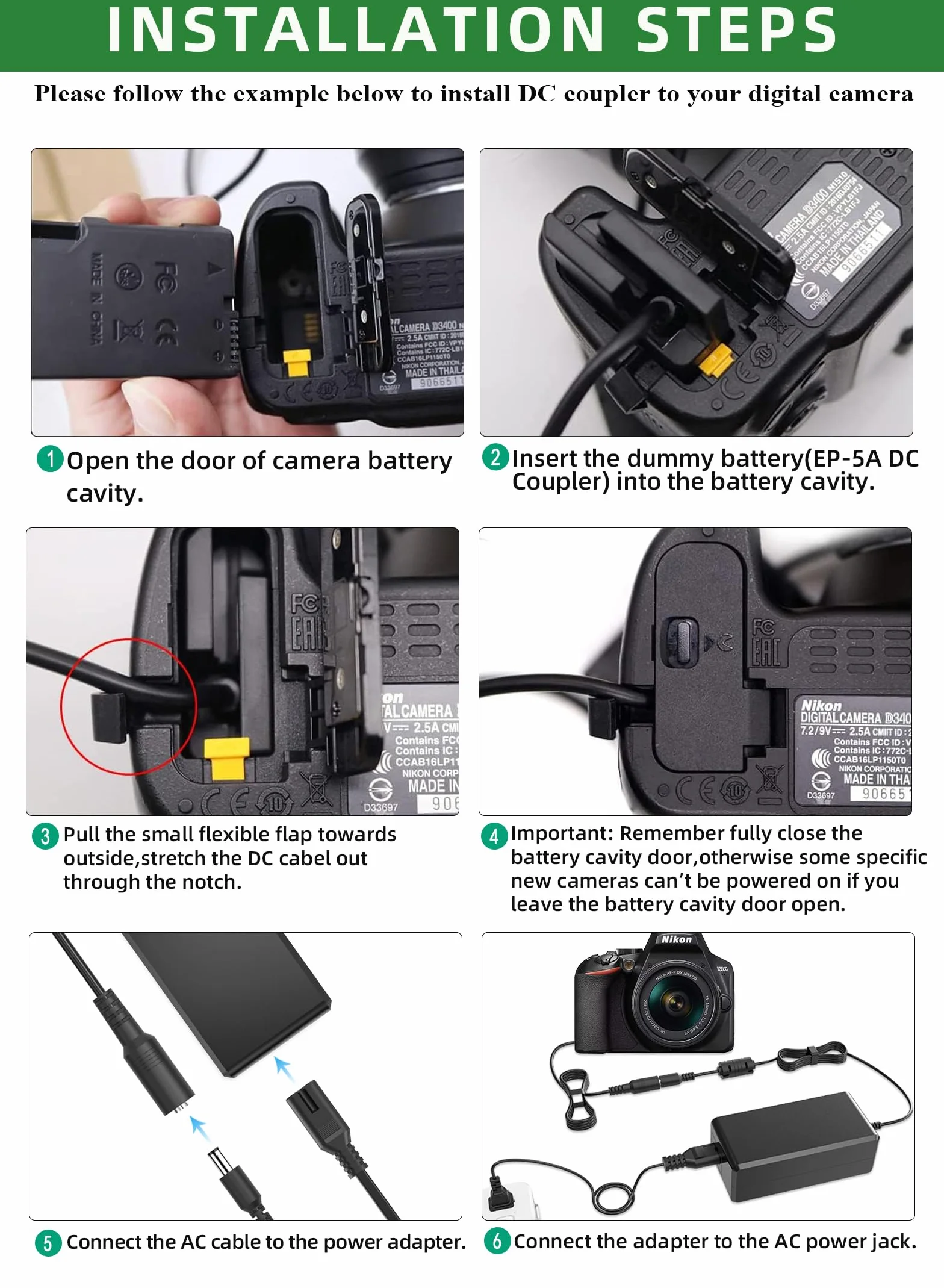 EH-5 - Alimentatore di rete Plus EP-5A, ricambio per Nikon EL-14 / EL-14a per Nikon D3100, D3200, D3300, D5100, D5200, D5300, D5500, Df, P7000, P7100, P7700 Fotocamere digitali.