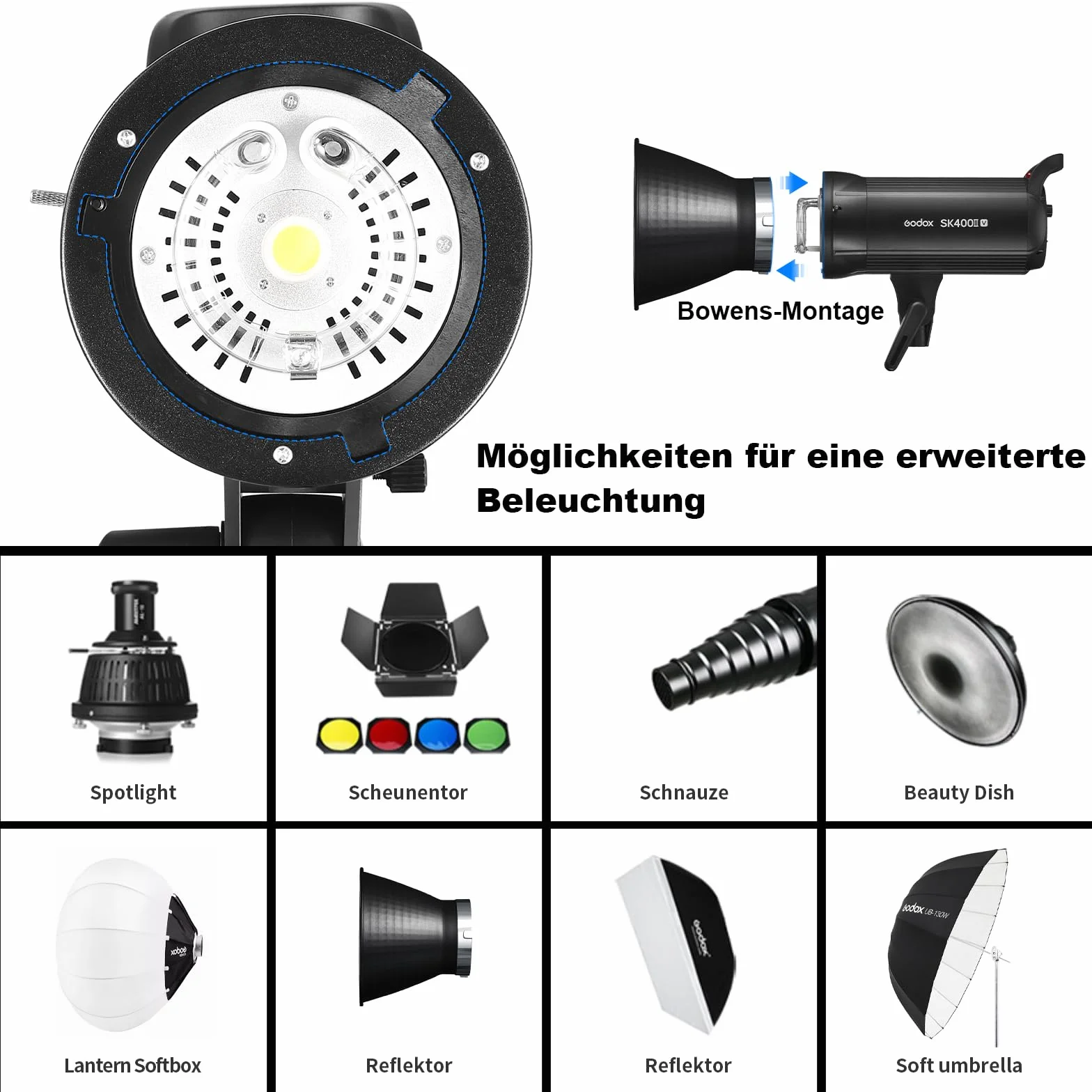 GODOX SK400II-V Flash da Studio Stroboscopico SK400II-V Bowens Mount,400W,Sistema X Wireless 2.4G,5600±200K,Lampada per Modellazione LED con Montaggio Bowens per Studio (SK400II Versione Aggiornata)