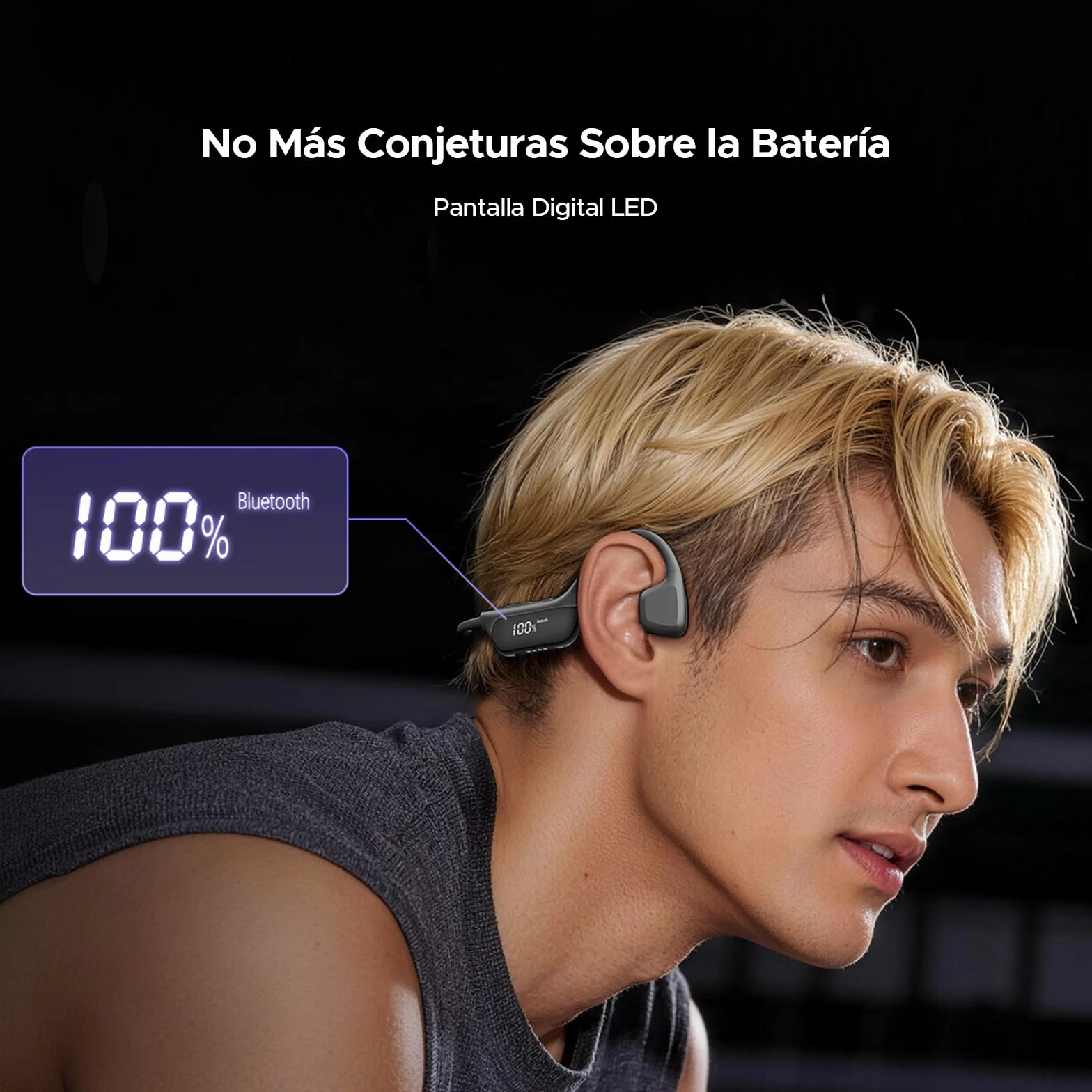 Bone Beat Run Digital Cuffie Conduzione Ossea Wireless, Auricolari Sportive Bluetooth Impermeabili con Display LED, Batteria 9 Ore, BT 6.0 per Corsa Palestra Outdoor - Nero